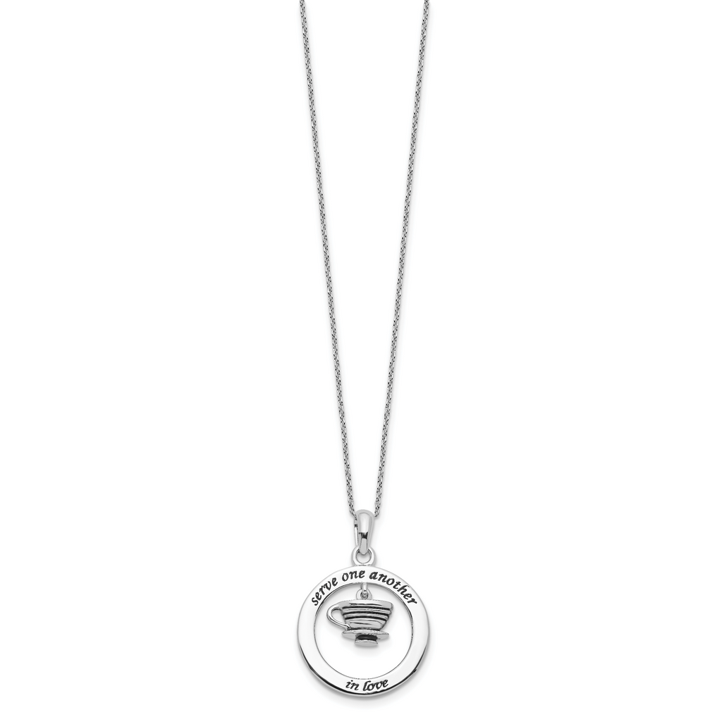 Sentimental Expressions Sterling Silver Rhodium-plated Antiqued Serve One Another 18in Necklace