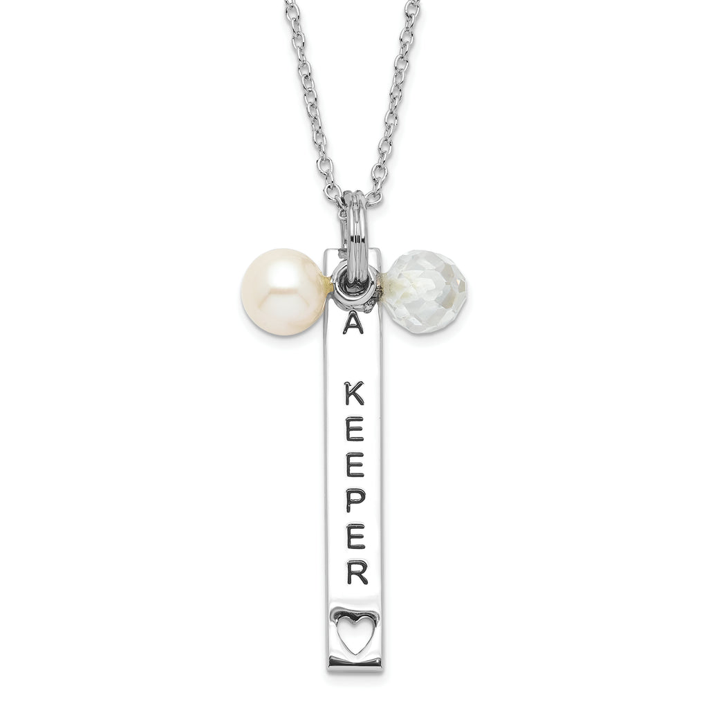 Sophia Jewelers Sterling Silver Pearl CZ Necklace Gift-Ready Elegant Design
