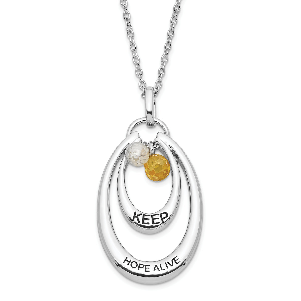 Sentimental Expressions Sterling Silver Polished & Antiqued Yellow & Clear CZ Keep Hope Alive Necklace