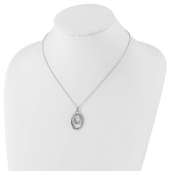 Sterling Silver CZ Pendant Necklace with Polished Antiqued Finish Gift Ready - 18