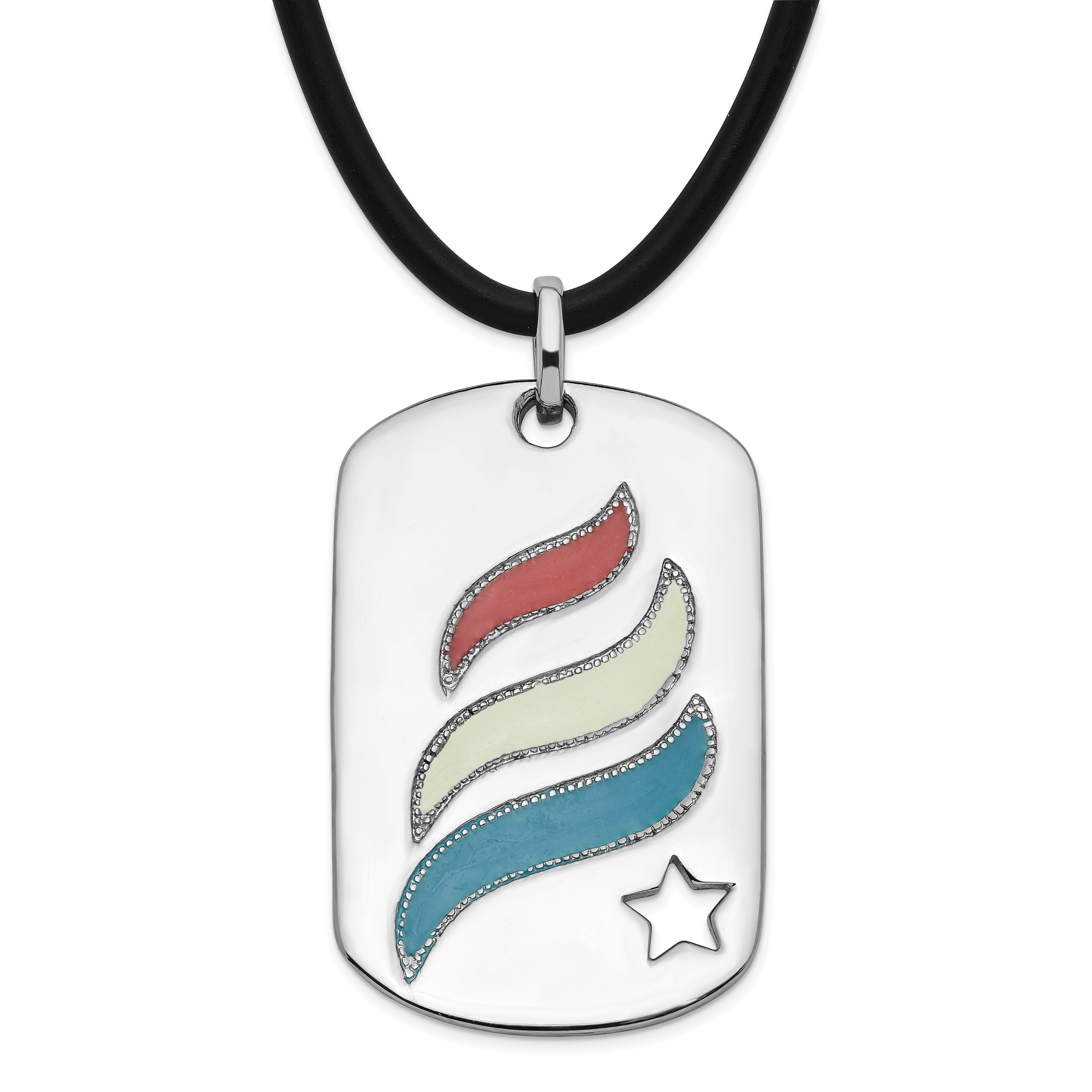 Sentimental Expressions Sterling Silver Polished & Enameled Embrace Hope Dogtag Rubber Cord w/ 2in ext Necklace