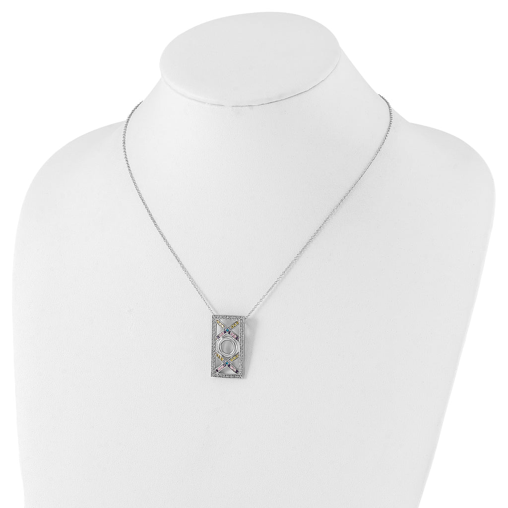 Sophia Jewelers Sterling Silver Love and Kisses Necklace with Multicolor CZ