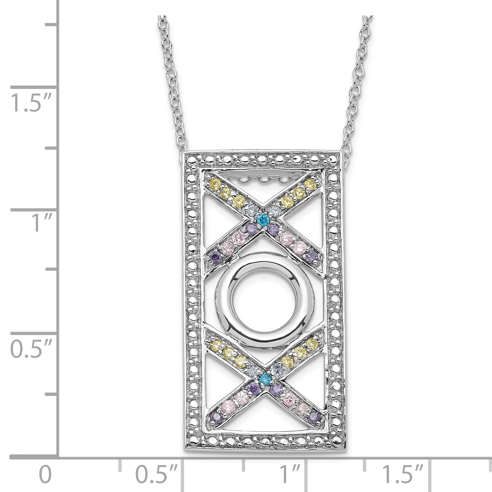 Sophia Jewelers Sterling Silver Love and Kisses Necklace with Multicolor CZ
