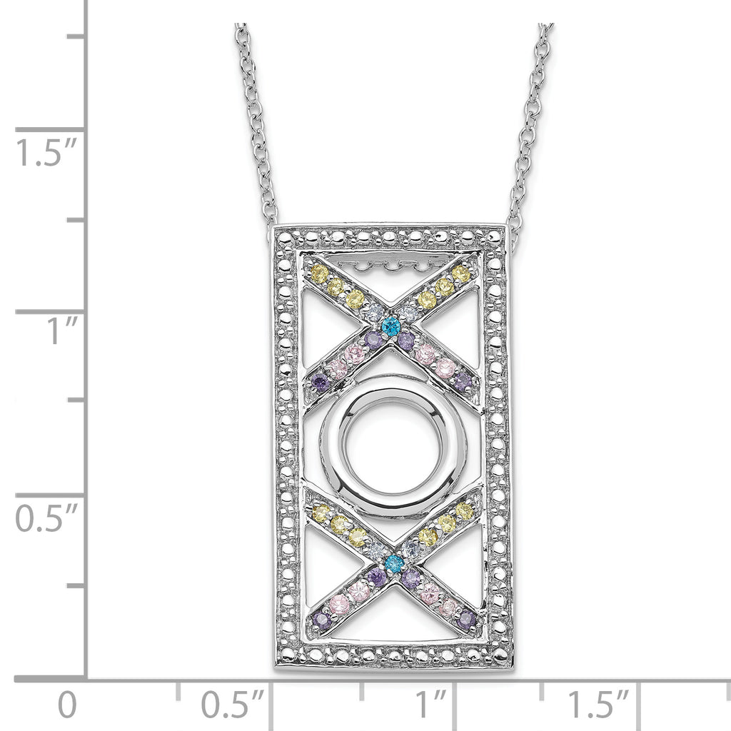 Sophia Jewelers Sterling Silver Love and Kisses Necklace with Multicolor CZ