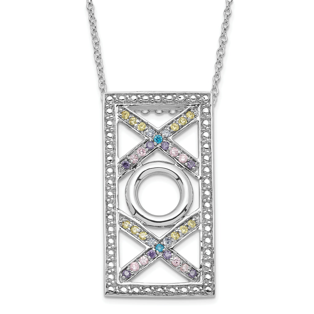 Sentimental Expressions Sterling Silver Polished Multicolor CZ Love and Kisses Necklace