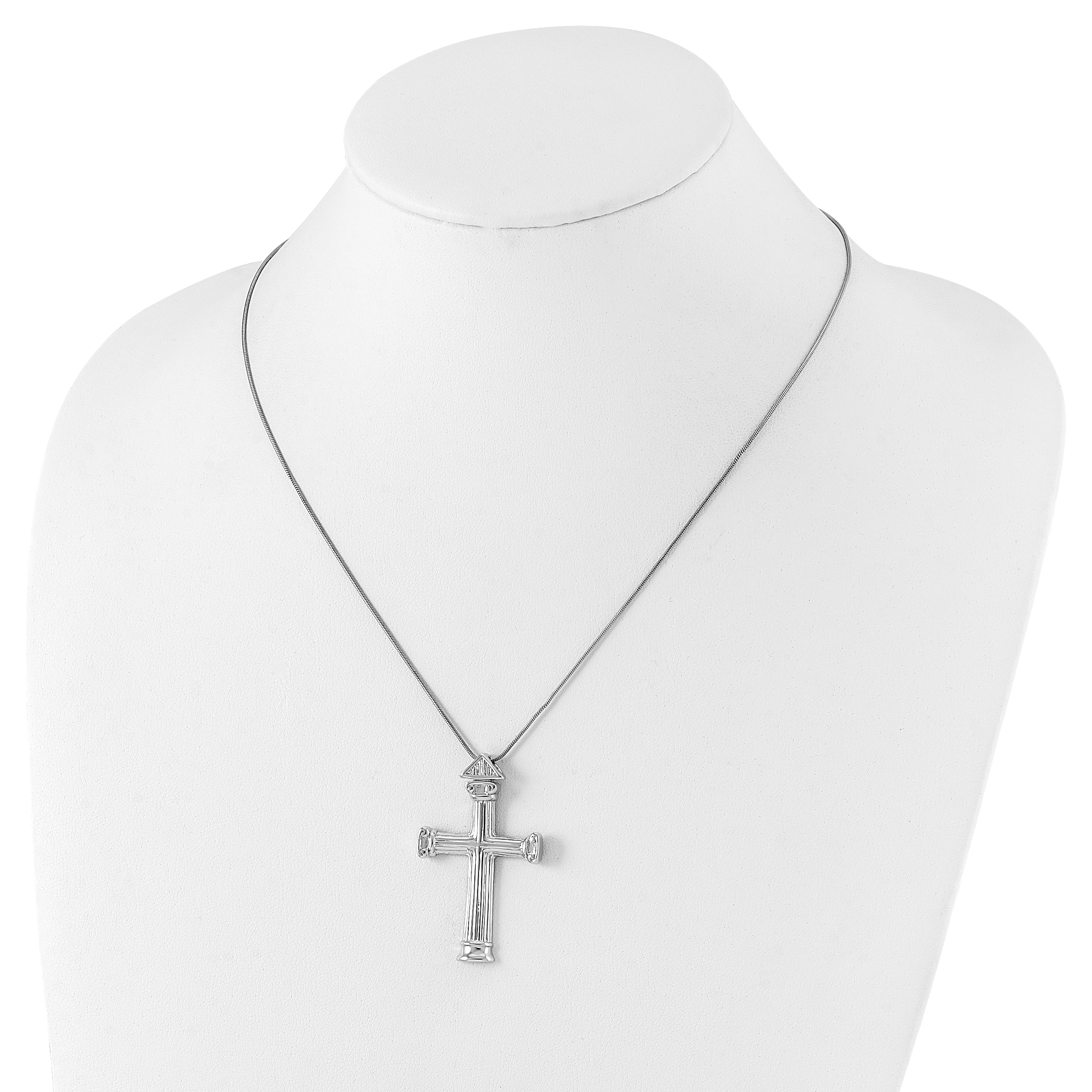 Sterling Silver 925 Polished Strength Cross Necklace Gift Ready Elegance