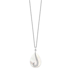 Sentimental Expressions Sterling Silver Rhodium-plated Mother of Pearl CZ Tear From Heaven 18in Necklace