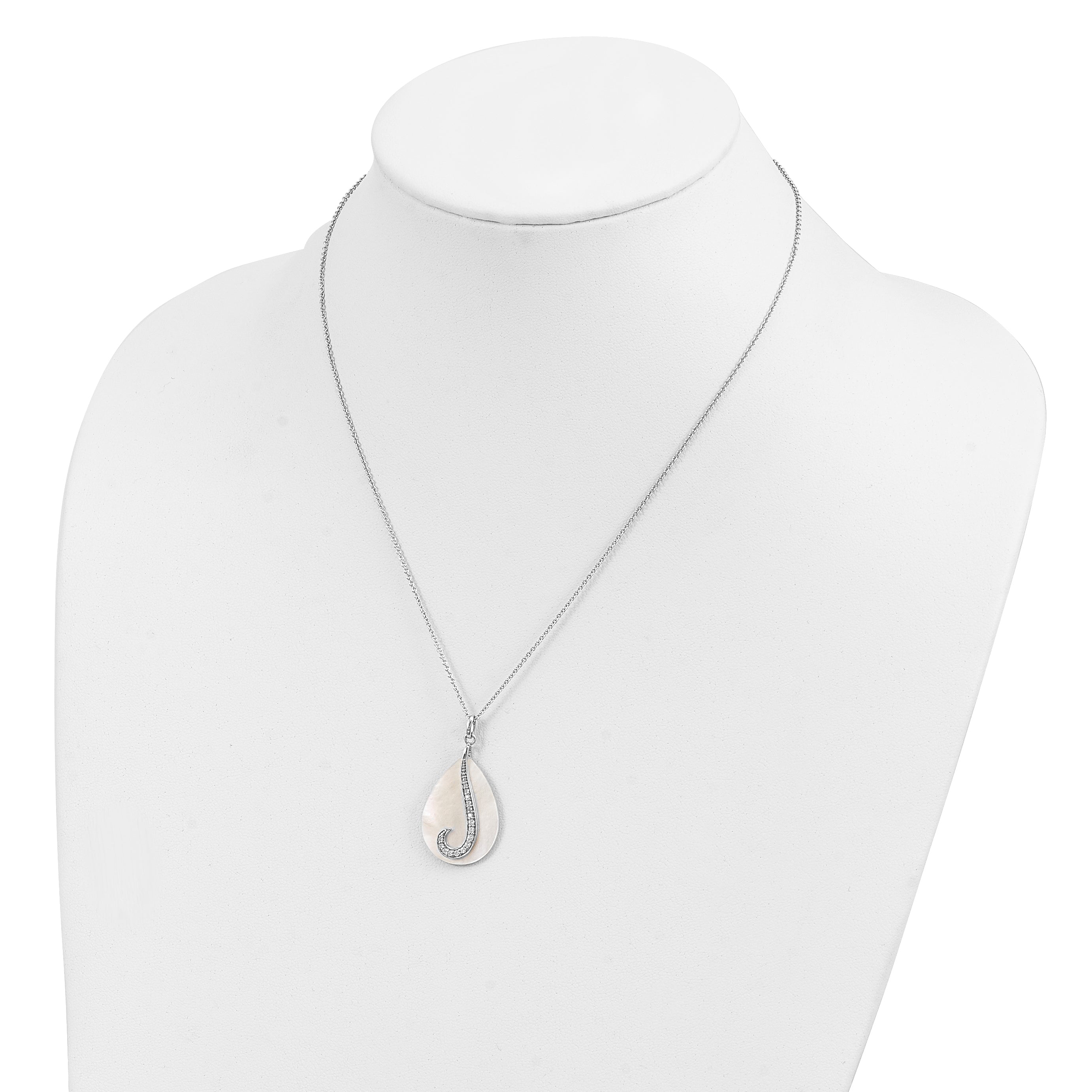 Sentimental Expressions Sterling Silver Rhodium-plated Mother of Pearl CZ Tear From Heaven 18in Necklace
