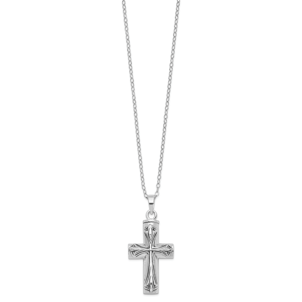 Sentimental Expressions Sterling Silver  Rhodium-plated Antiqued Cross Ash Holder 18 Inch Necklace