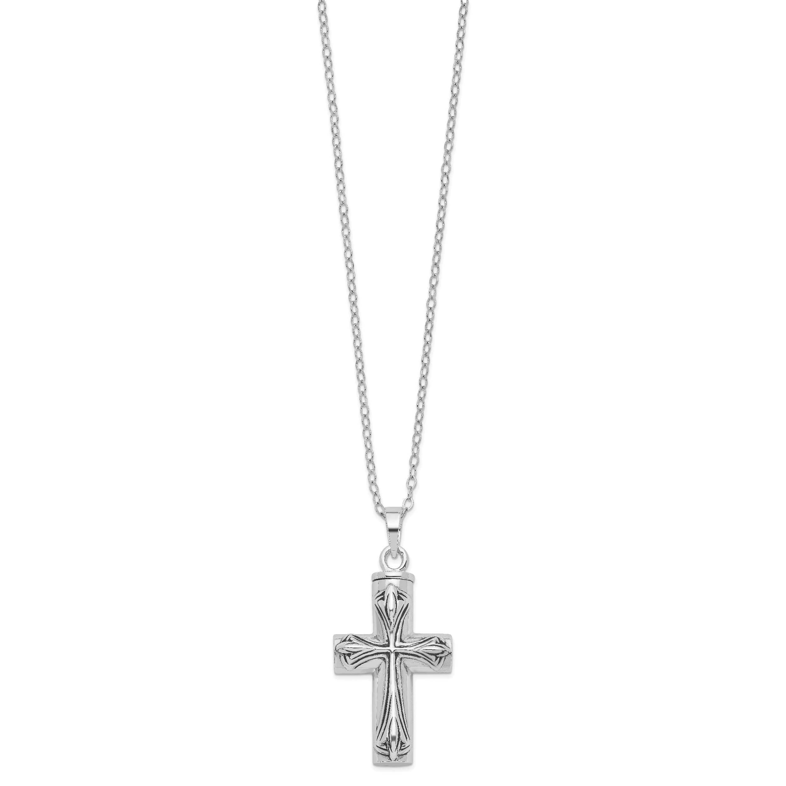 Sentimental Expressions Sterling Silver  Rhodium-plated Antiqued Cross Ash Holder 18 Inch Necklace