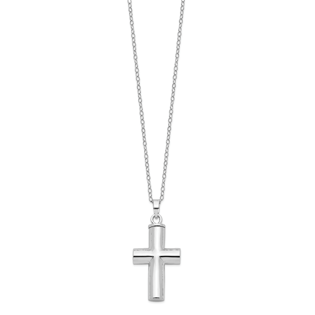 Sentimental Expressions Sterling Silver  Rhodium-plated Antiqued Cross Ash Holder 18 Inch Necklace