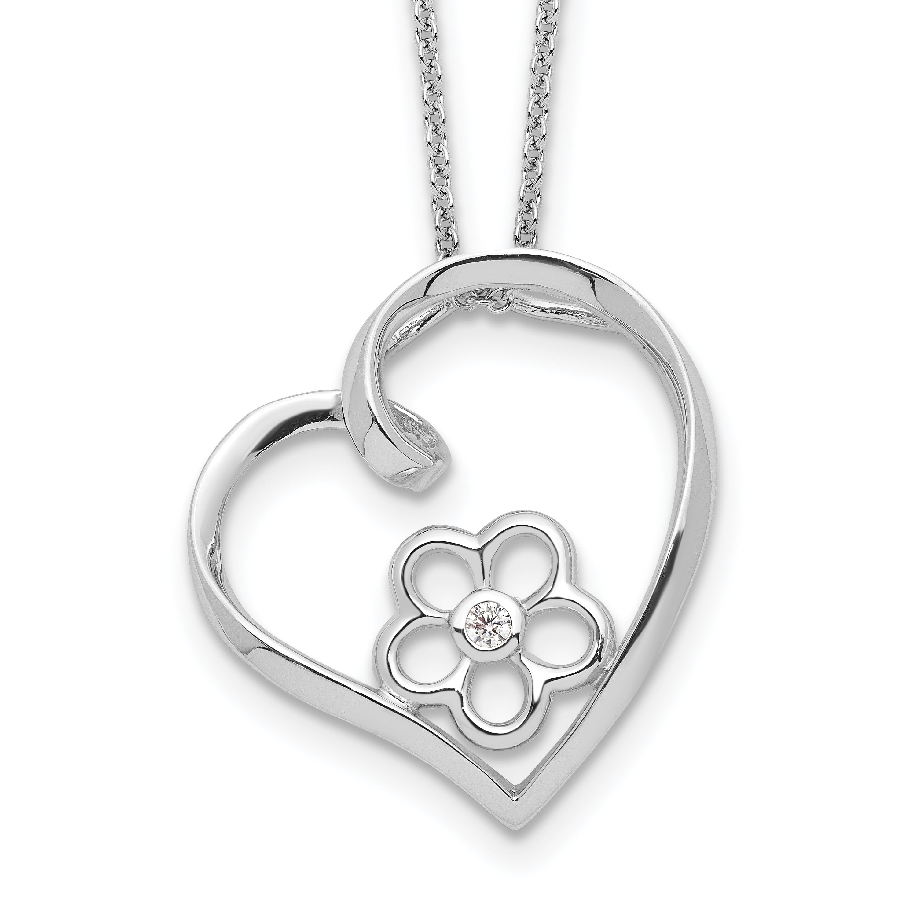 Sentimental Expressions Sterling Silver Rhodium-plated CZ My Special Niece 18in Flower in Heart Necklace Main image
