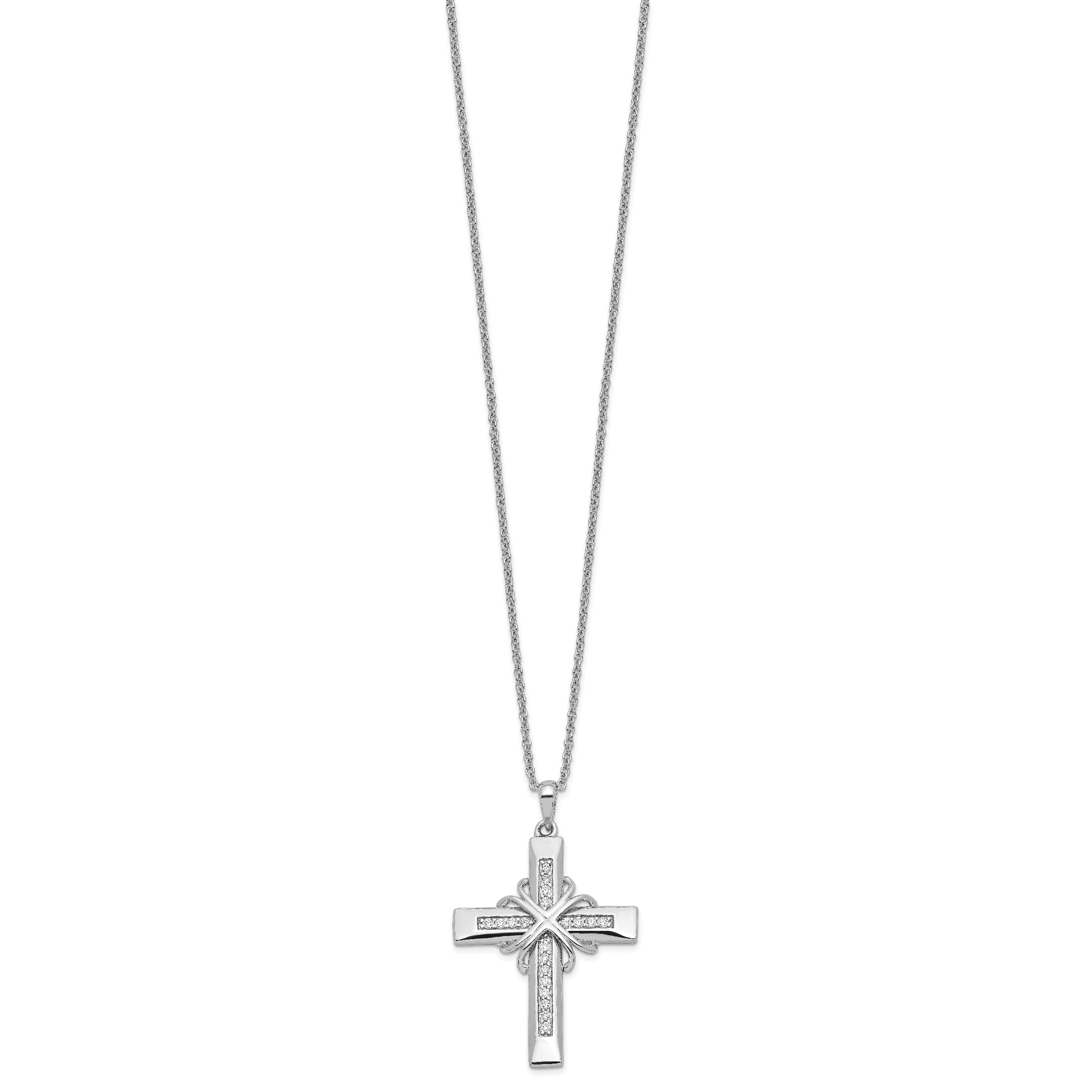 Sentimental Expressions Sterling Silver Rhodium-plated CZ Steadfast Love 18in Cross Necklace