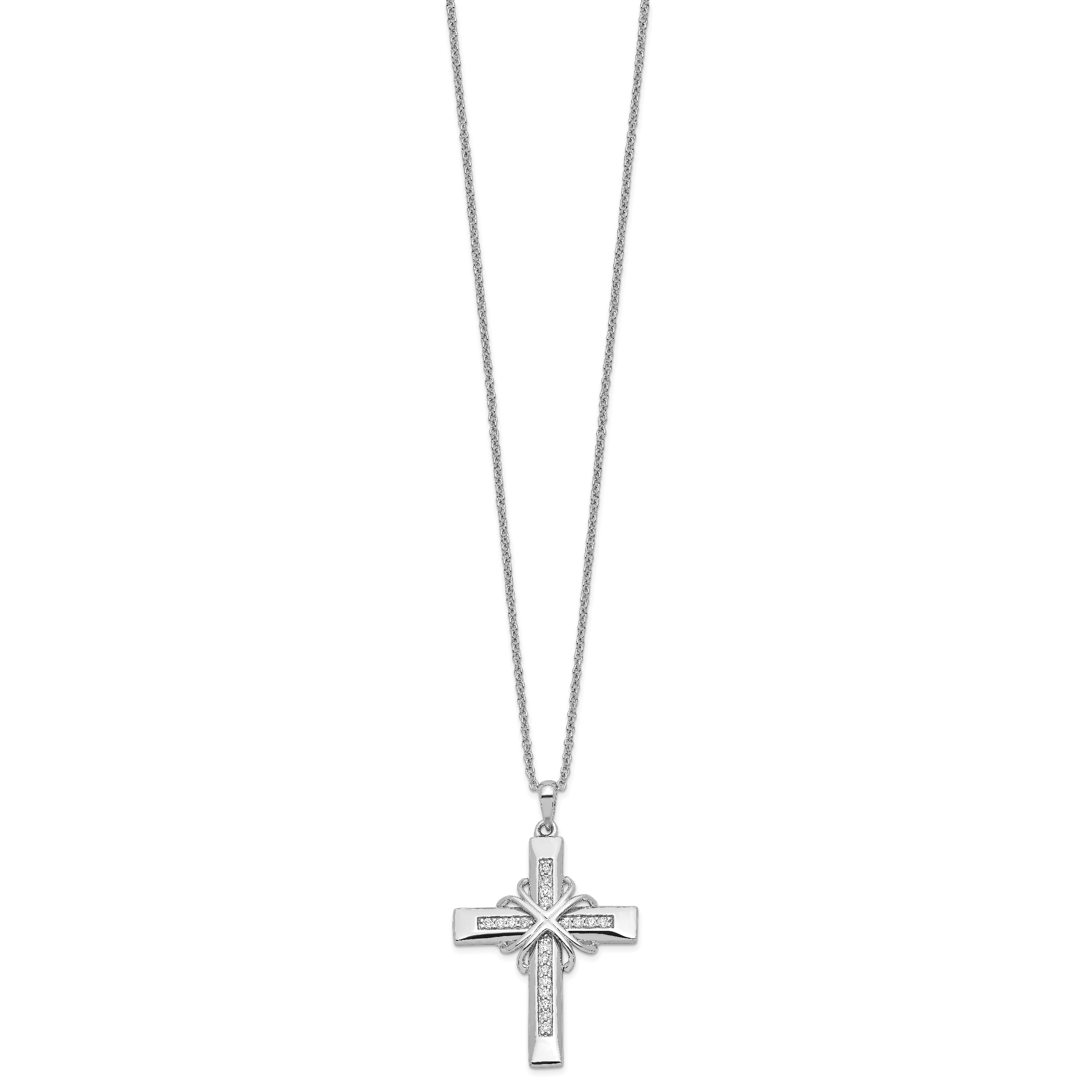 Sentimental Expressions Sterling Silver Rhodium-plated CZ Steadfast Love 18in Cross Necklace Secondary image