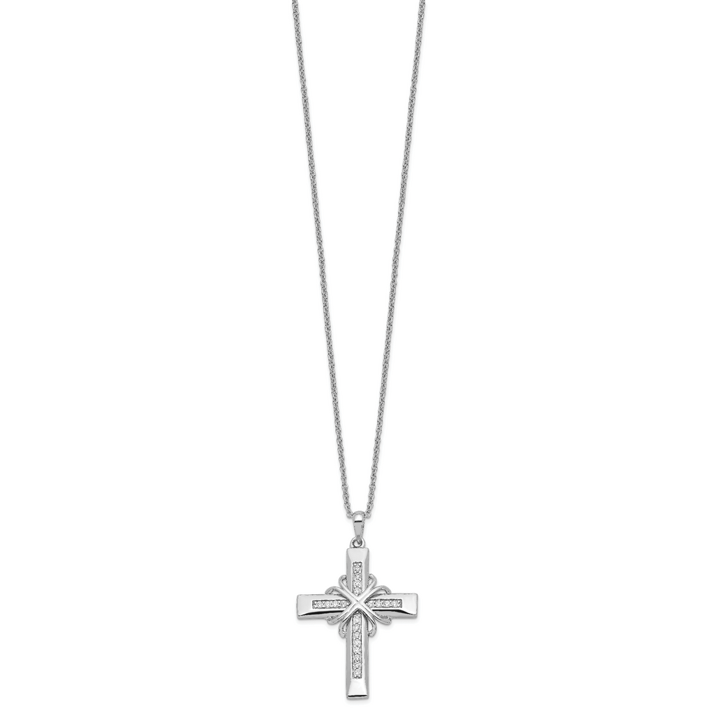 Sentimental Expressions Sterling Silver Rhodium-plated CZ Steadfast Love 18in Cross Necklace