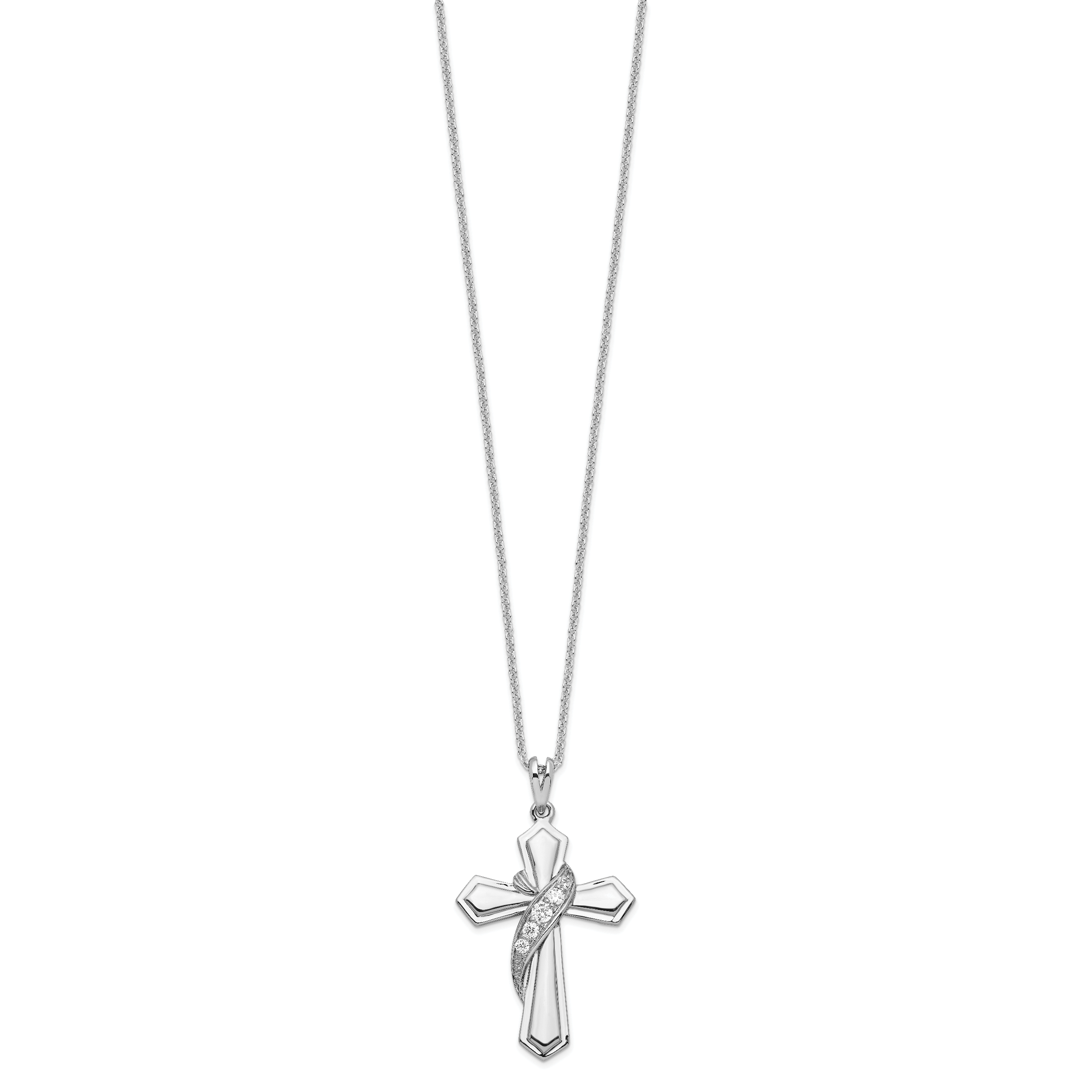 Sentimental Expressions Sterling Silver Rhodium-plated CZ My Journey Of Hope 18in Cross Necklace