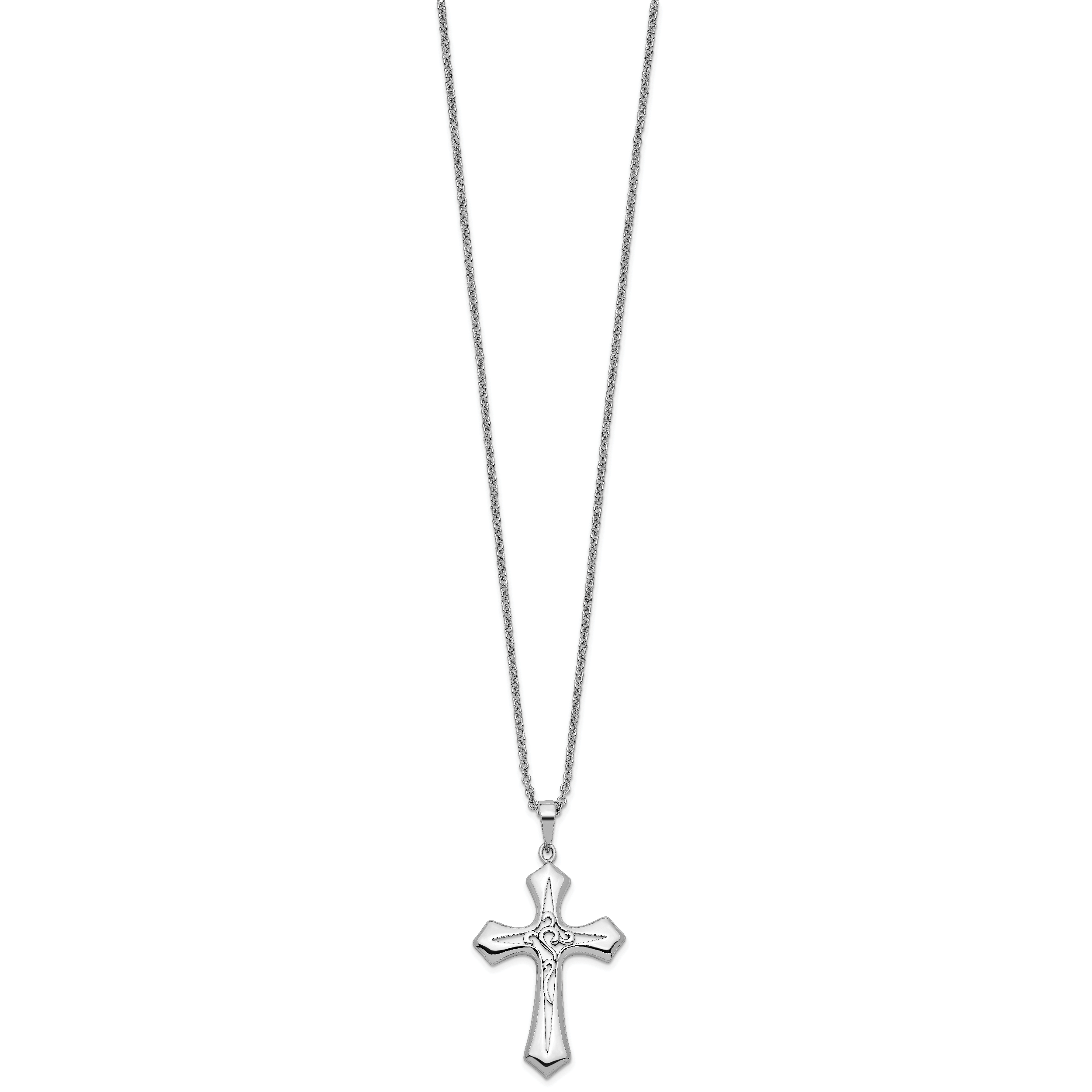 Sentimental Expressions Sterling Silver Rhodium-plated Antiqued Abide In Him 18in Cross Necklace Secondary image