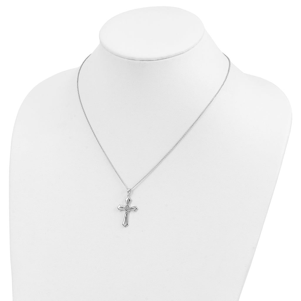 Sentimental Expressions Sterling Silver Rhodium-plated Antiqued Abide In Him 18in Cross Necklace