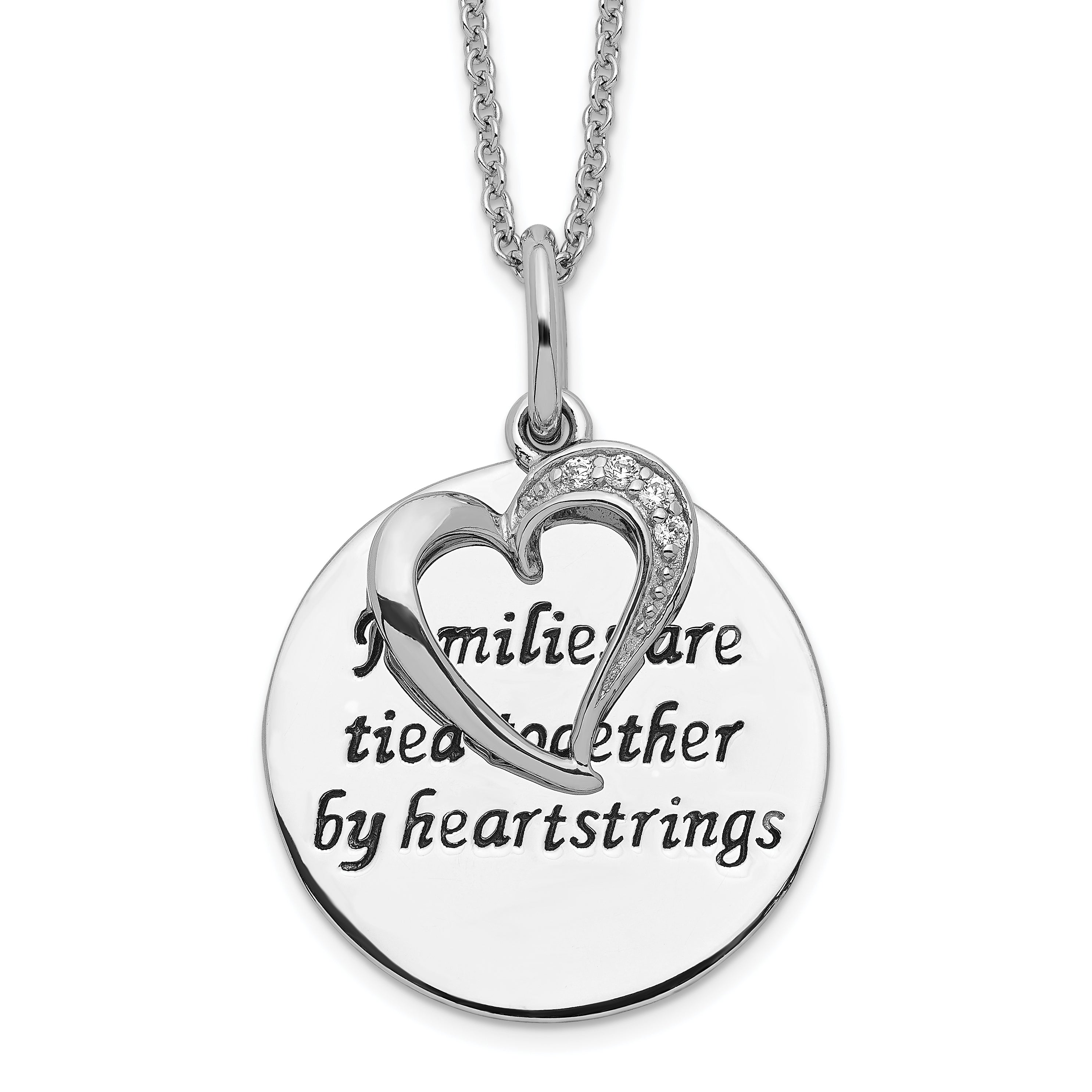 Sentimental Expressions Sterling Silver Rhodium-plated Antiqued CZ Families Are Tied Together 18in Heart Necklace Main image