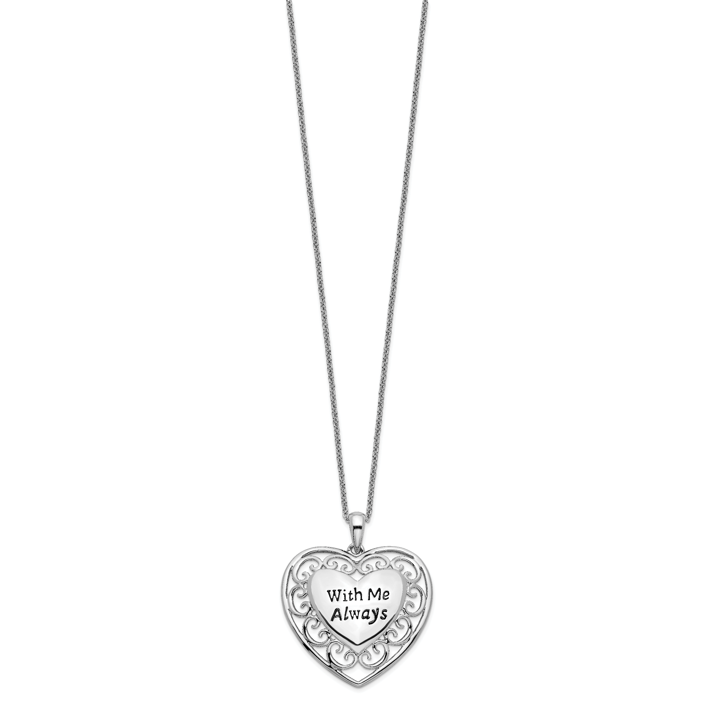 Sentimental Expressions Sterling Silver Rhodium-plated Antiqued With Me Always 18in Heart Necklace Secondary image