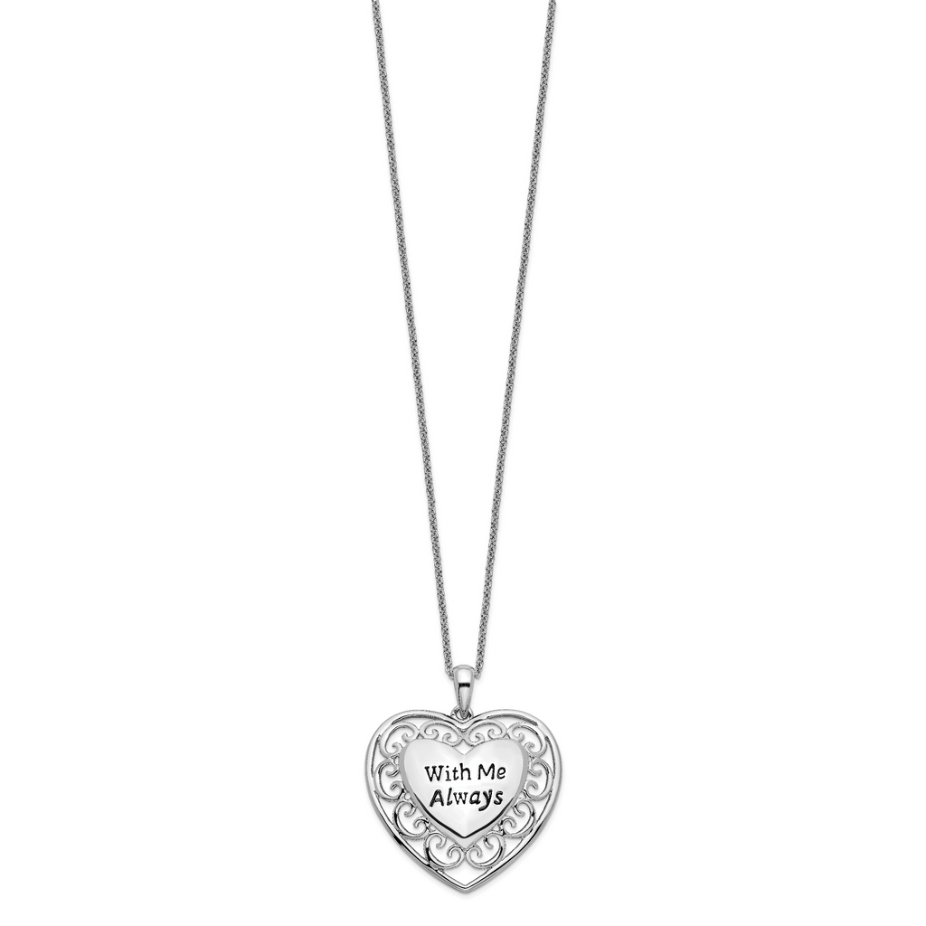 Sentimental Expressions Sterling Silver Rhodium-plated Antiqued With Me Always 18in Heart Necklace