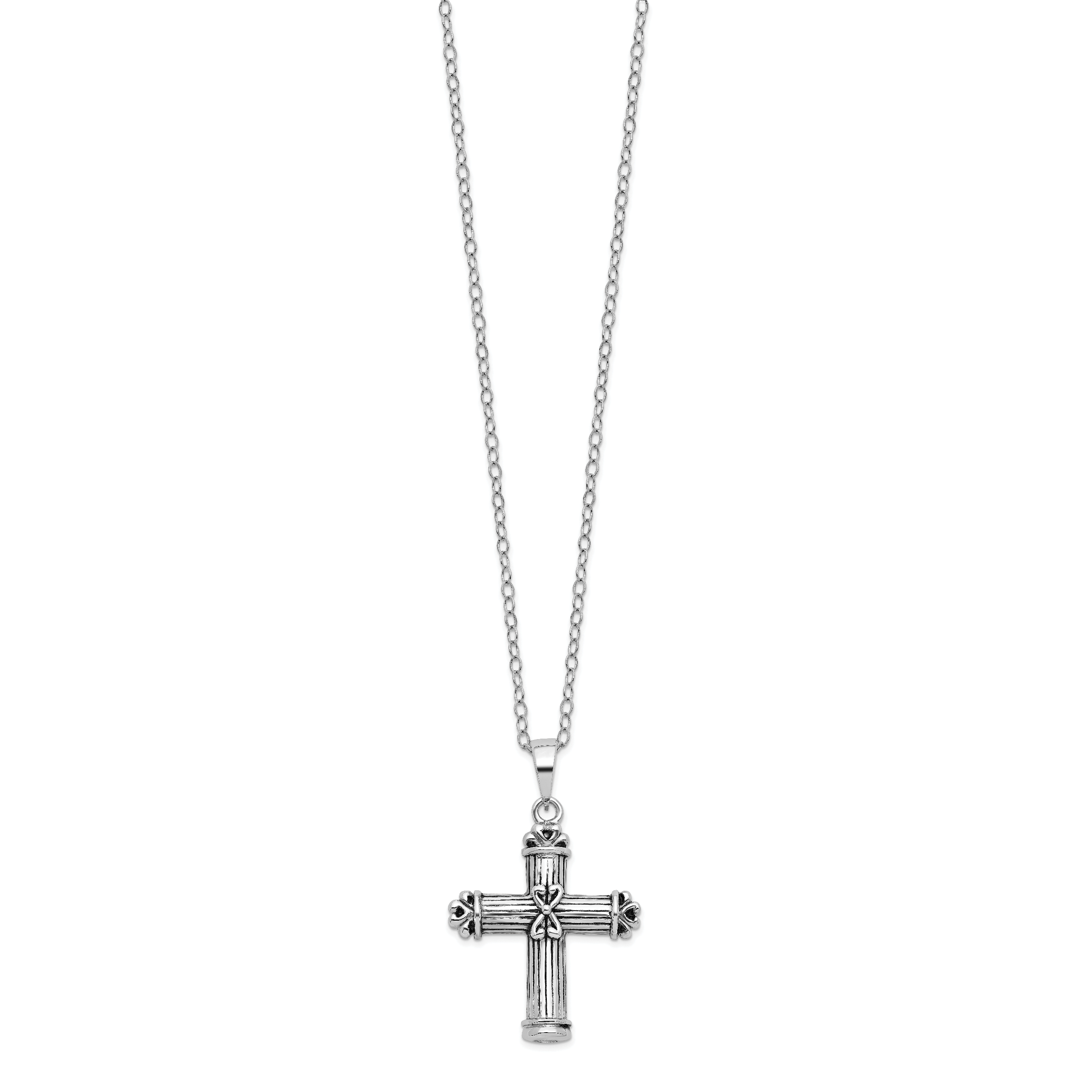 Sentimental Expressions Sterling Silver Rhodium-plated Antiqued Cross Ash Holder 18in Necklace Secondary image