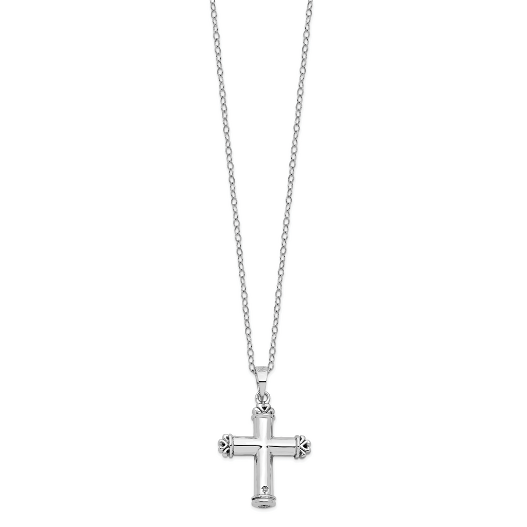 Sentimental Expressions Sterling Silver Rhodium-plated Antiqued Cross Ash Holder 18in Necklace