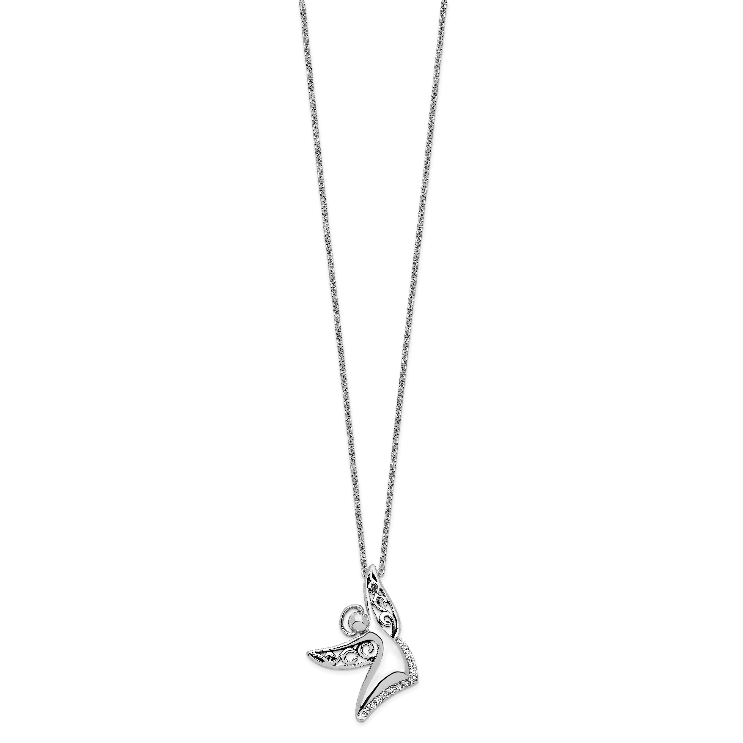 Sentimental Expressions Sterling Silver Rhodium-plated CZ Antiqued Angel Of Joy 18in. Necklace Secondary image