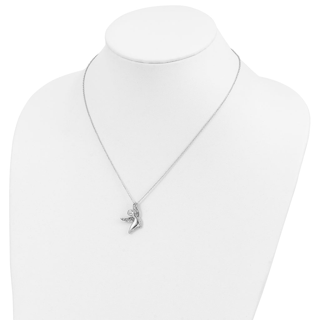 Sentimental Expressions Sterling Silver Rhodium-plated CZ Antiqued Angel Of Joy 18in. Necklace