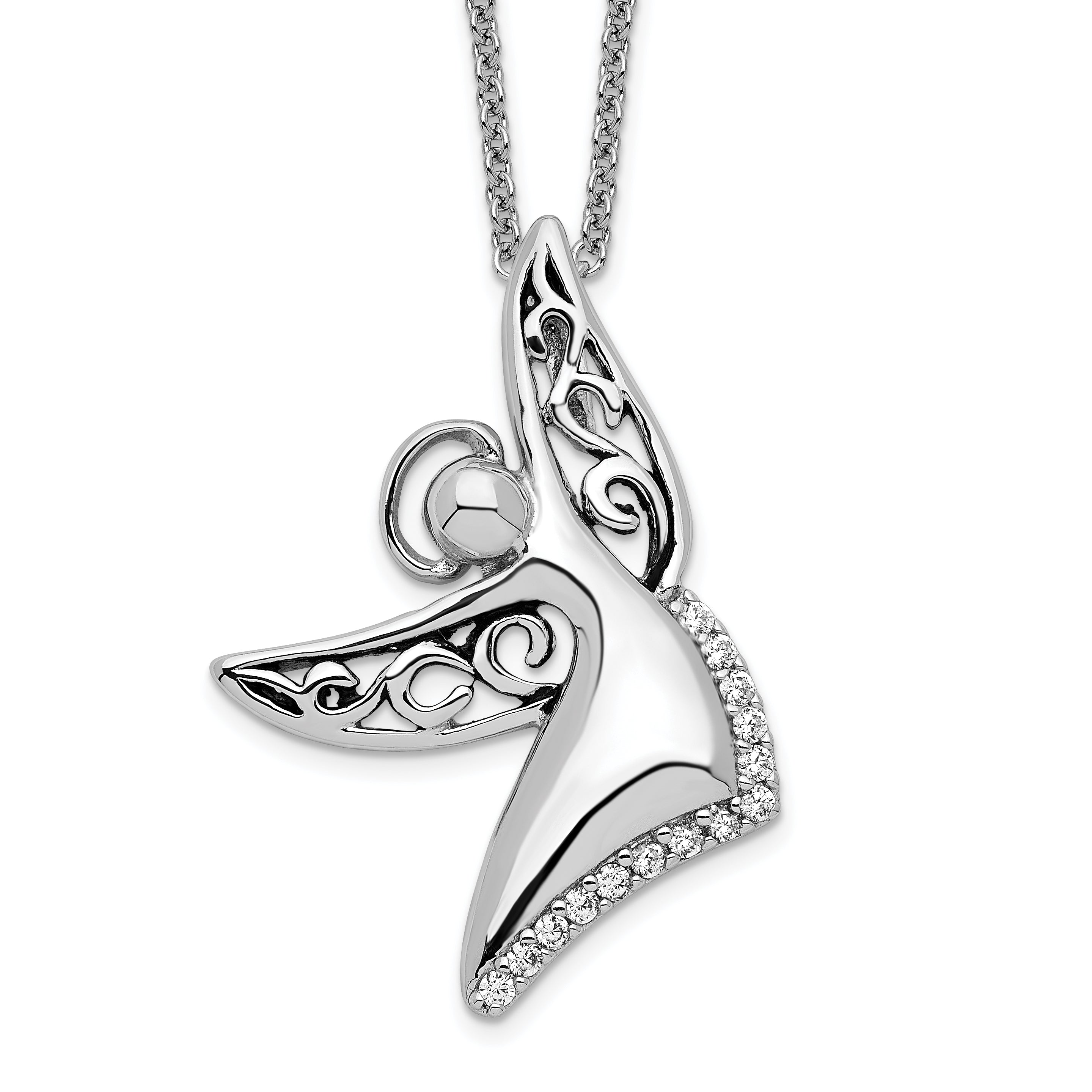 Sentimental Expressions Sterling Silver Rhodium-plated CZ Antiqued Angel Of Joy 18in. Necklace Main image