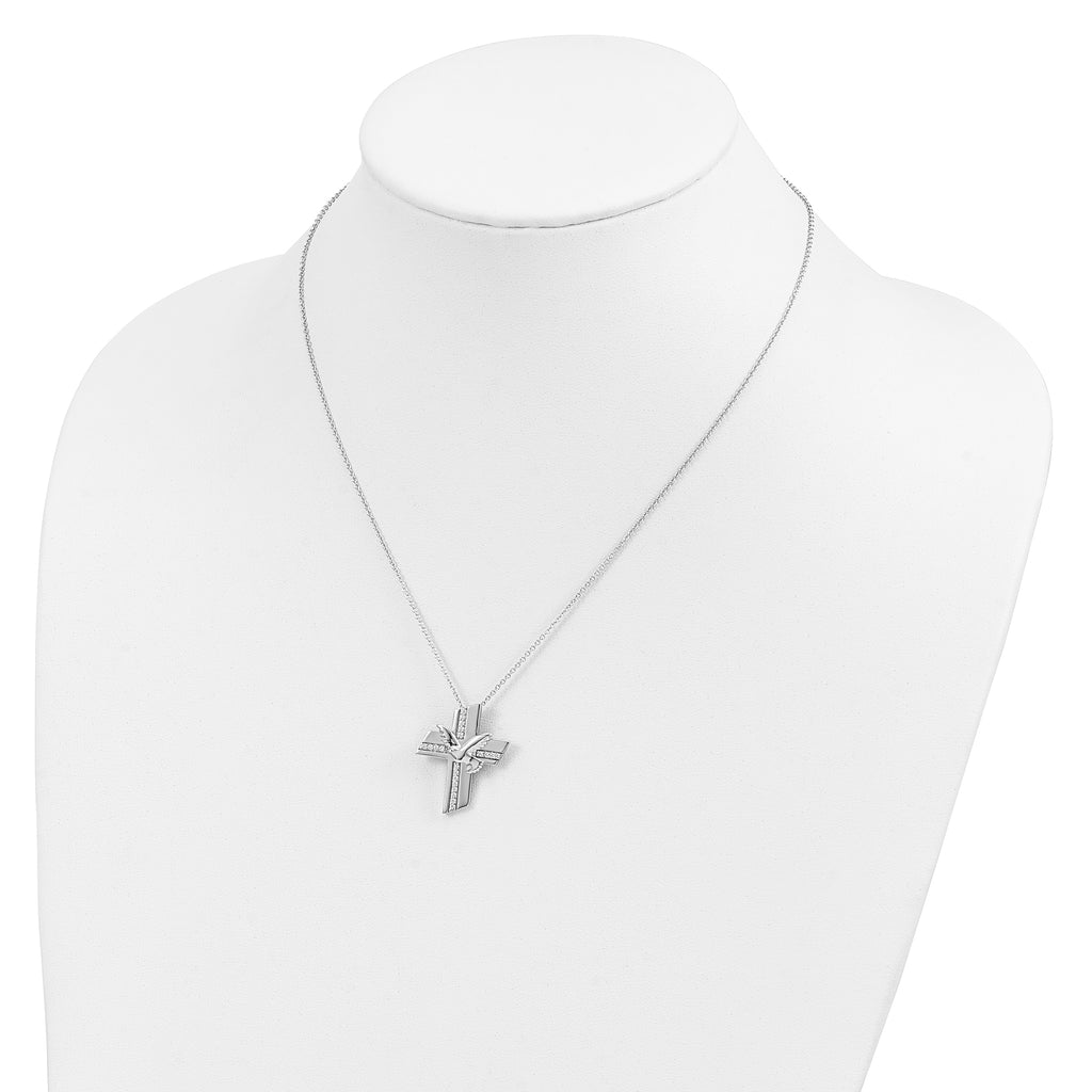 Sterling Silver CZ Confirmation Necklace with Polished Rhodium Finish
