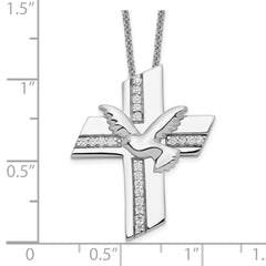 Sterling Silver CZ Confirmation Necklace with Polished Rhodium Finish