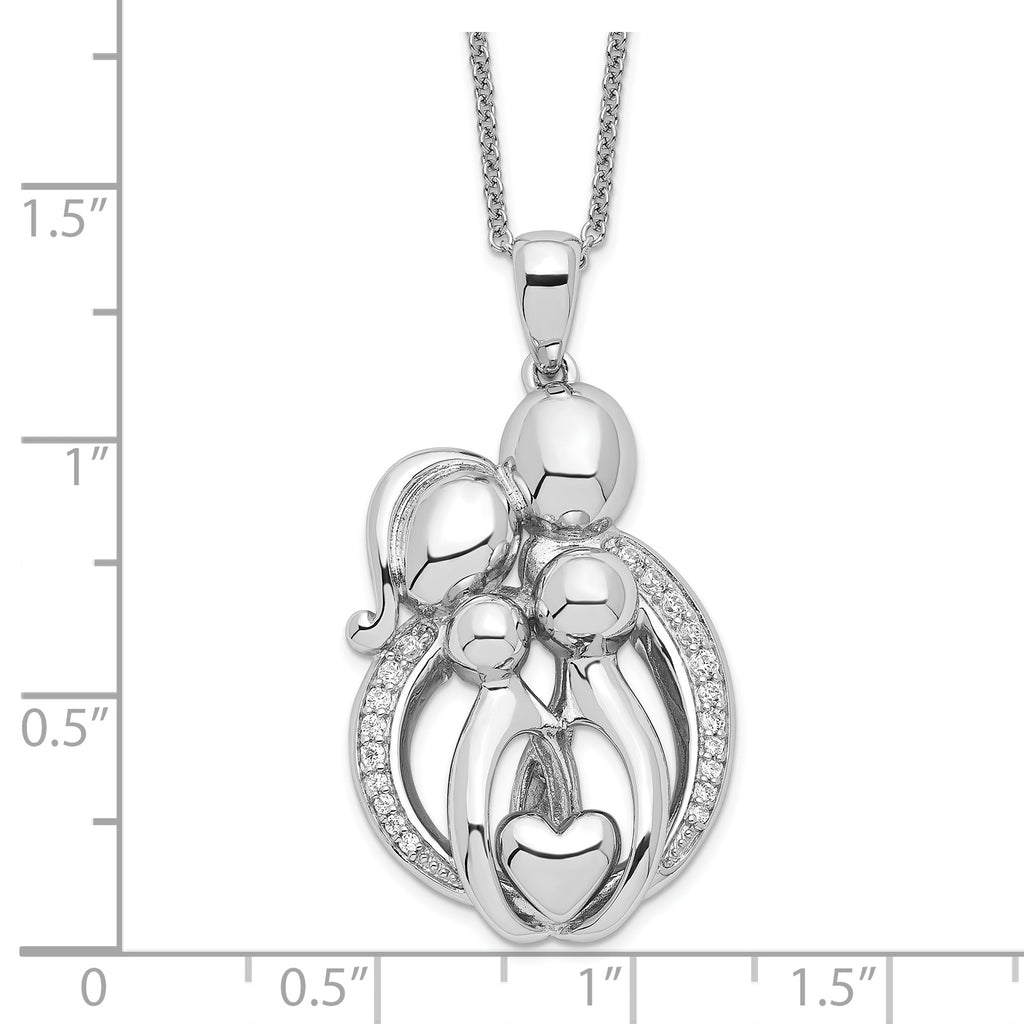 Sentimental Expressions Sterling Silver Rhodium-plated CZ Family of 4 Gathering 18in. Necklace