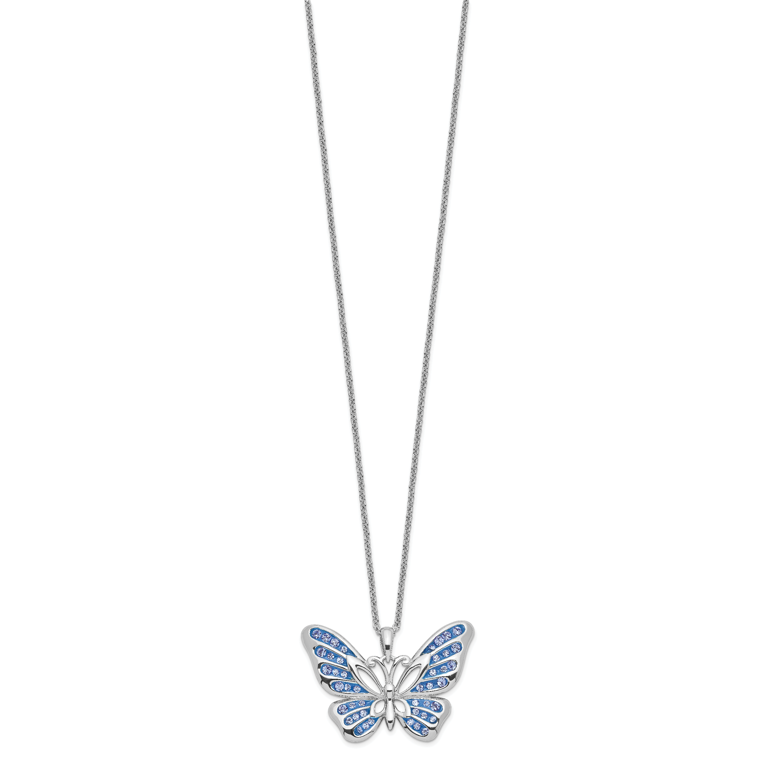 Sentimental Expressions Sterling Silver Rhodium-plated Crystal Never Give Up Butterfly 18in Necklace Secondary image