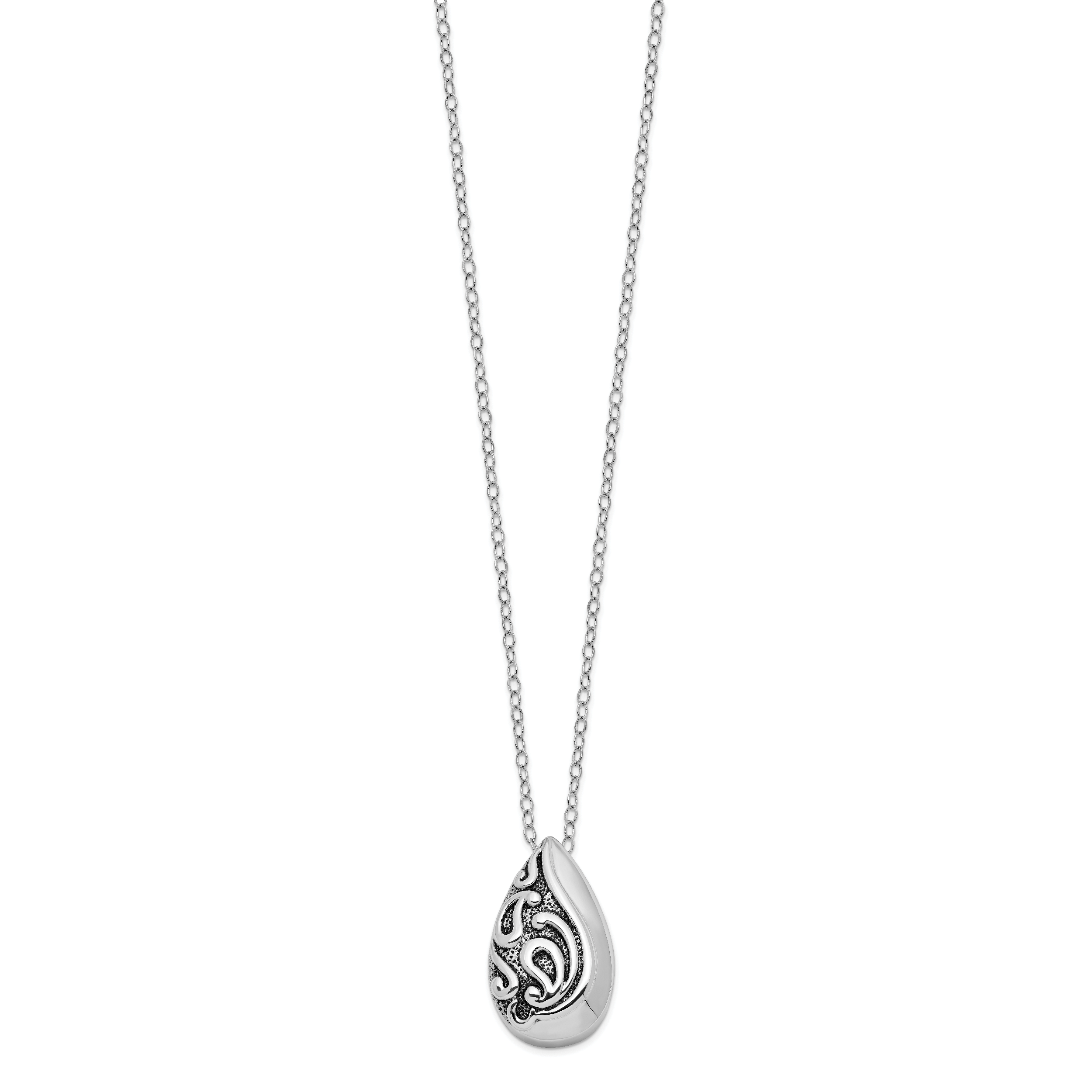 Sentimental Expressions Sterling Silver Rhodium-plated Antiqued Teardrop Ash Holder 18in. Necklace Secondary image