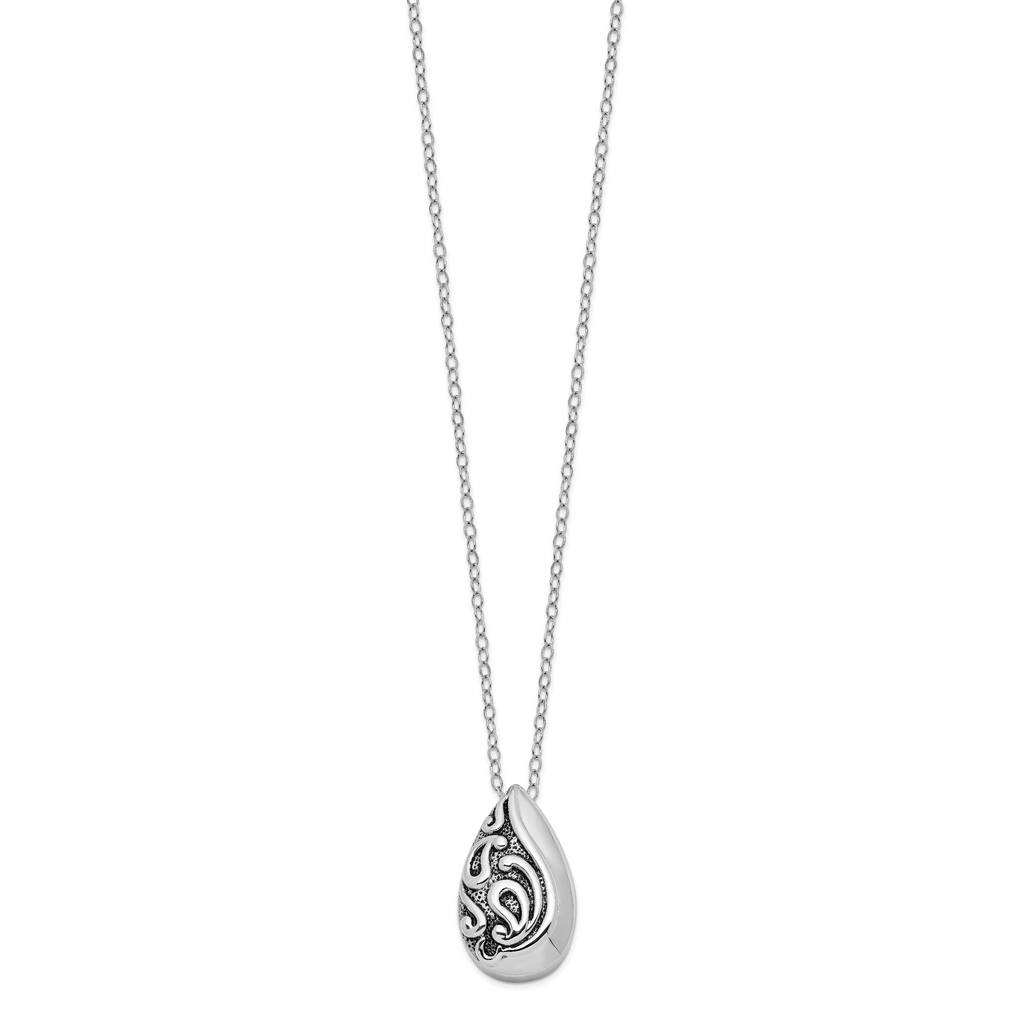 Sentimental Expressions Sterling Silver Rhodium-plated Antiqued Teardrop Ash Holder 18in. Necklace