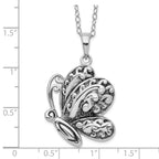 Sentimental Expressions Sterling Silver Rhodium-plated Antiqued Butterfly Ash Holder 18in. Necklace