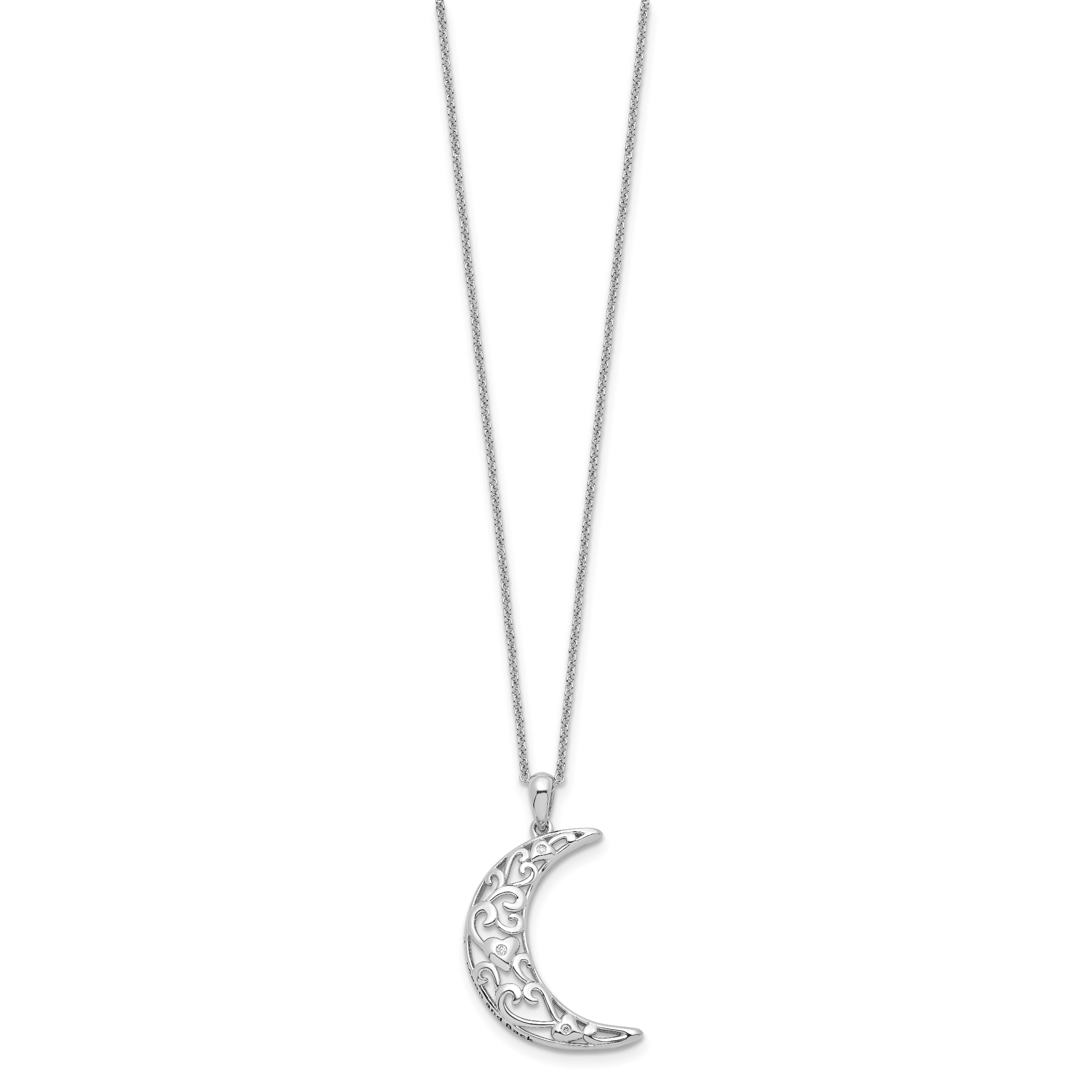 Sentimental Expressions Sterling Silver Rhodium-plated CZ Antiqued Love You To The Moon and Back 18in. Necklace Secondary image