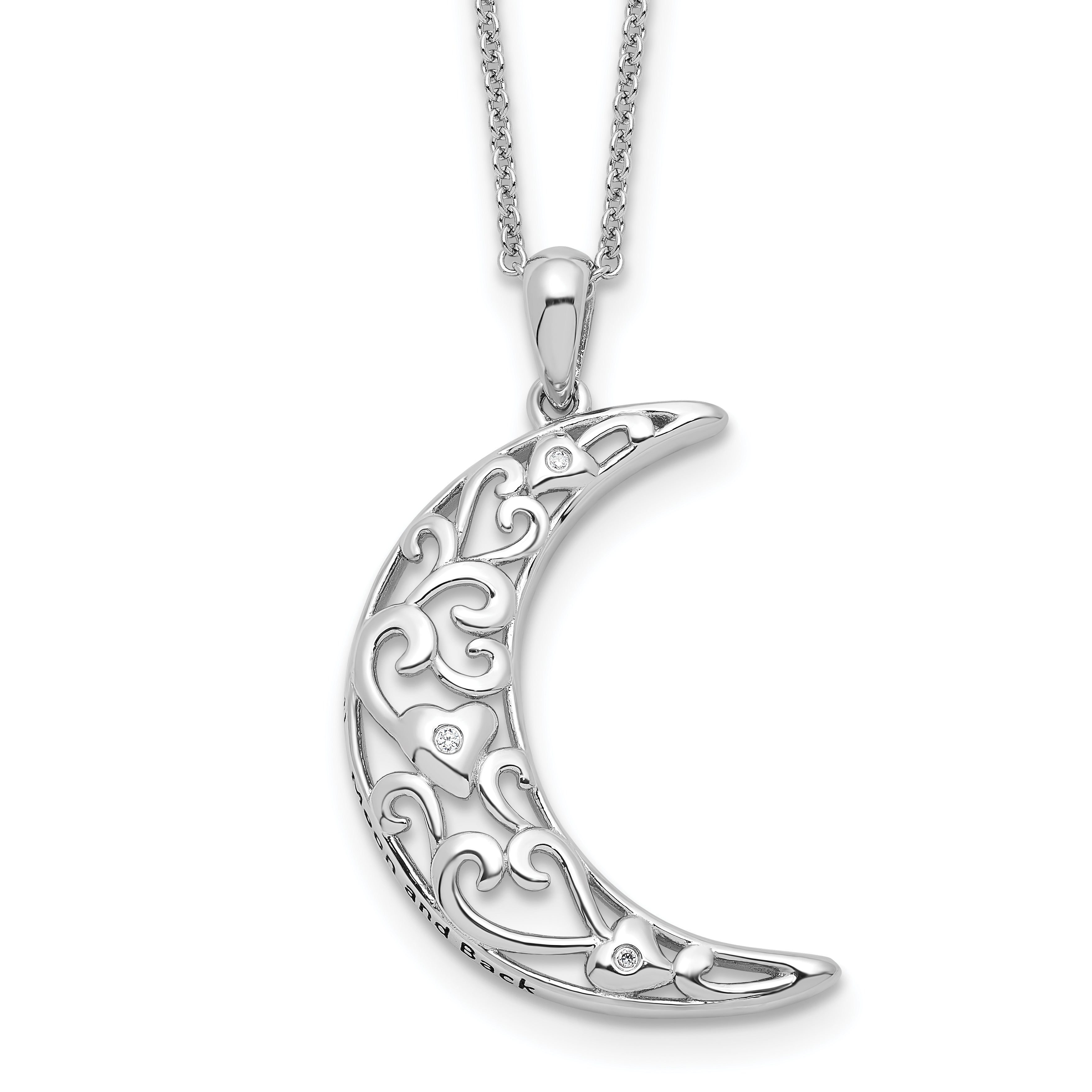 Sentimental Expressions Sterling Silver Rhodium-plated CZ Antiqued Love You To The Moon and Back 18in. Necklace Main image