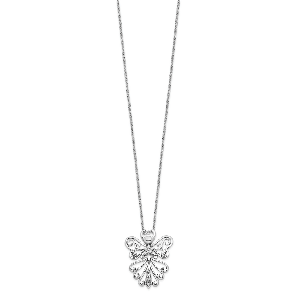 Sentimental Expressions Sterling Silver Rhodium-plated CZ Antiqued Angel, Heavenly Angel 18 Inch Necklace