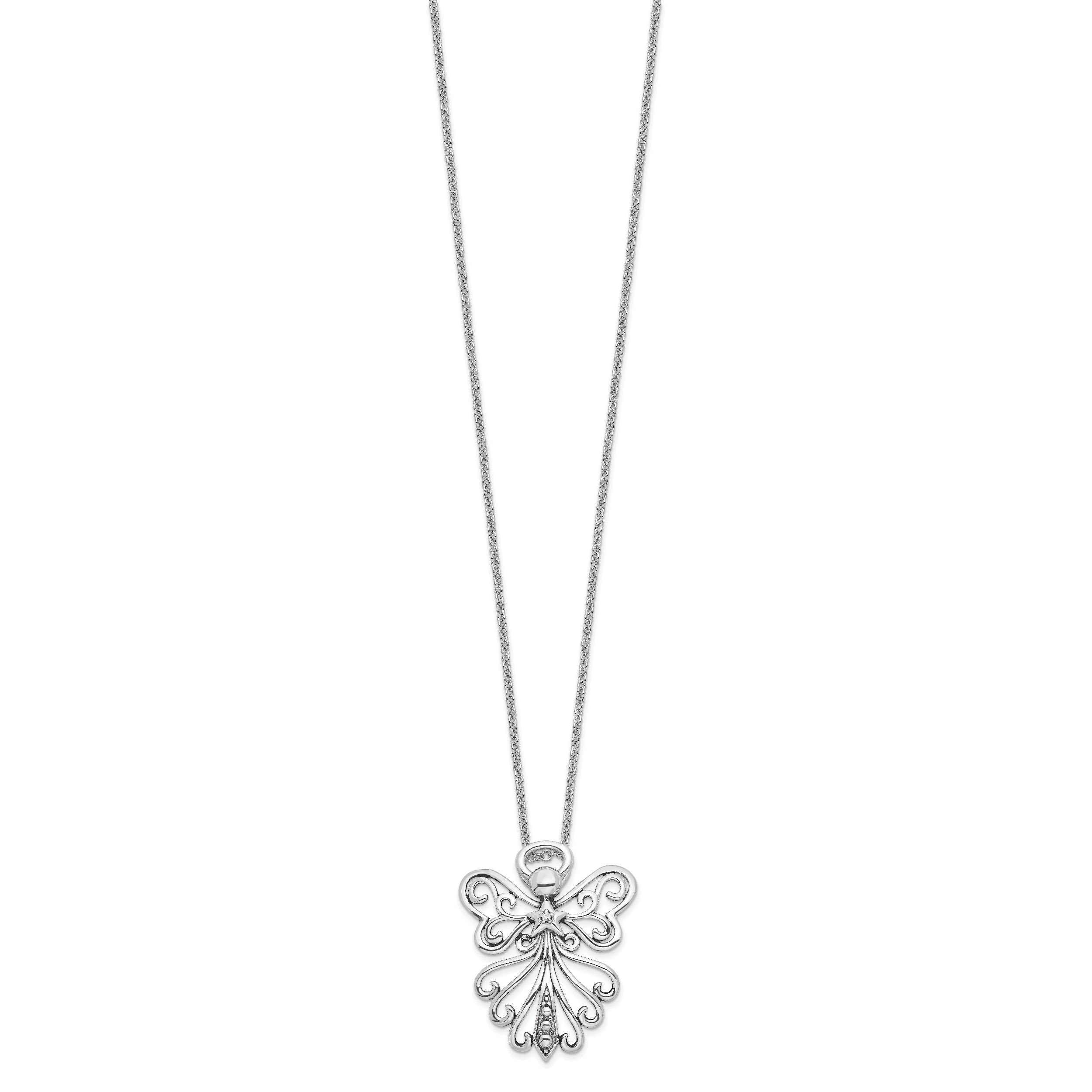 Sentimental Expressions Sterling Silver Rhodium-plated CZ Antiqued Angel, Heavenly Angel 18 Inch Necklace