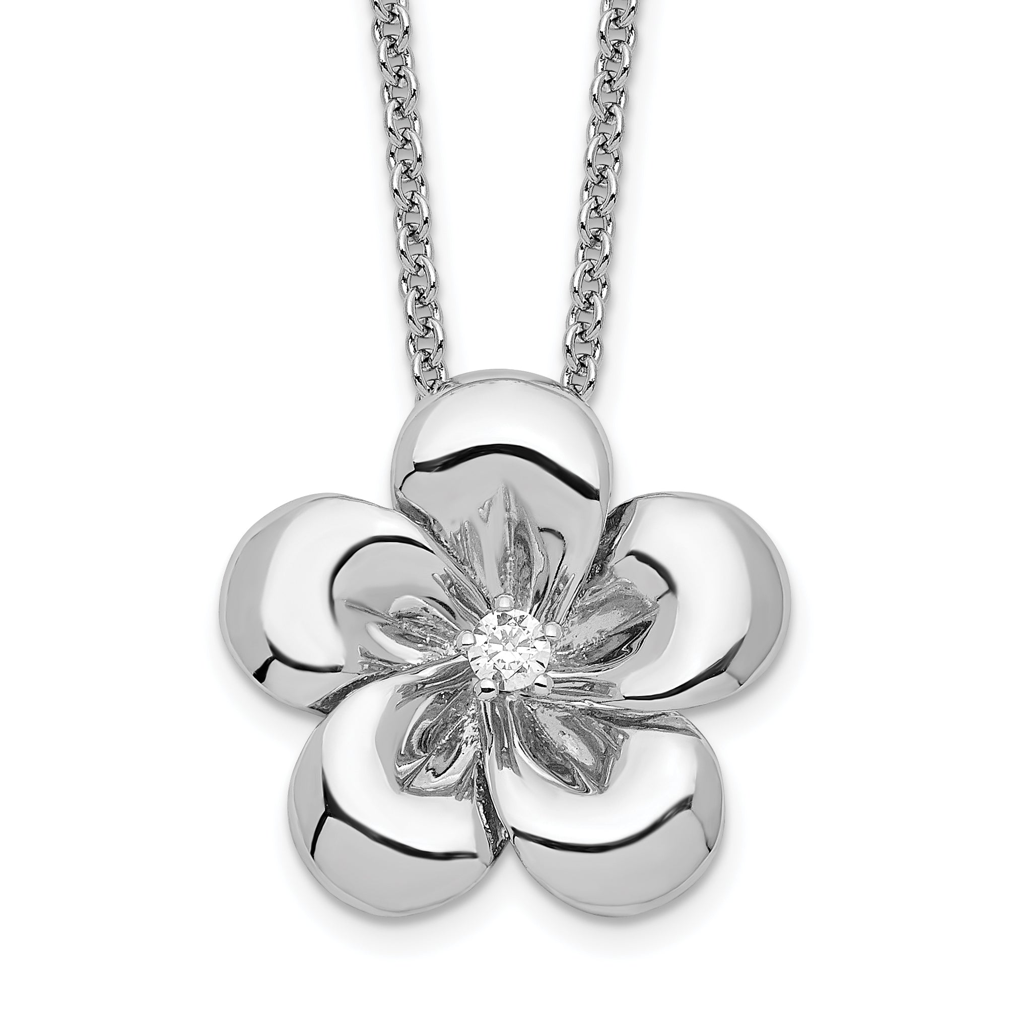 Sentimental Expressions Sterling Silver Rhodium-plated CZ Be A Blessing 14in. Necklace with 2in. ext Main image
