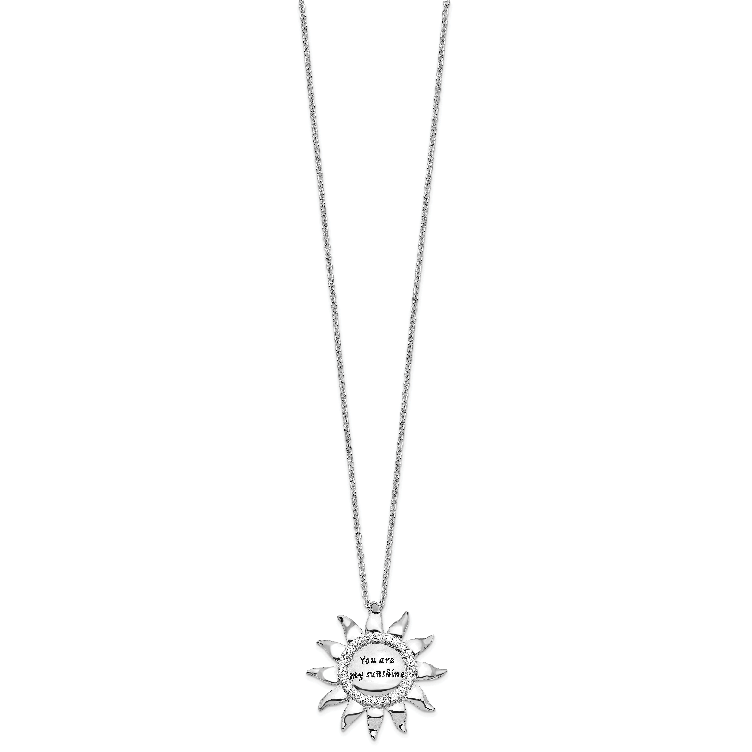 Sentimental Expressions Sterling Silver Rhodium-plated CZ Antiqued You Are My Sunshine 18in. Necklace Secondary image
