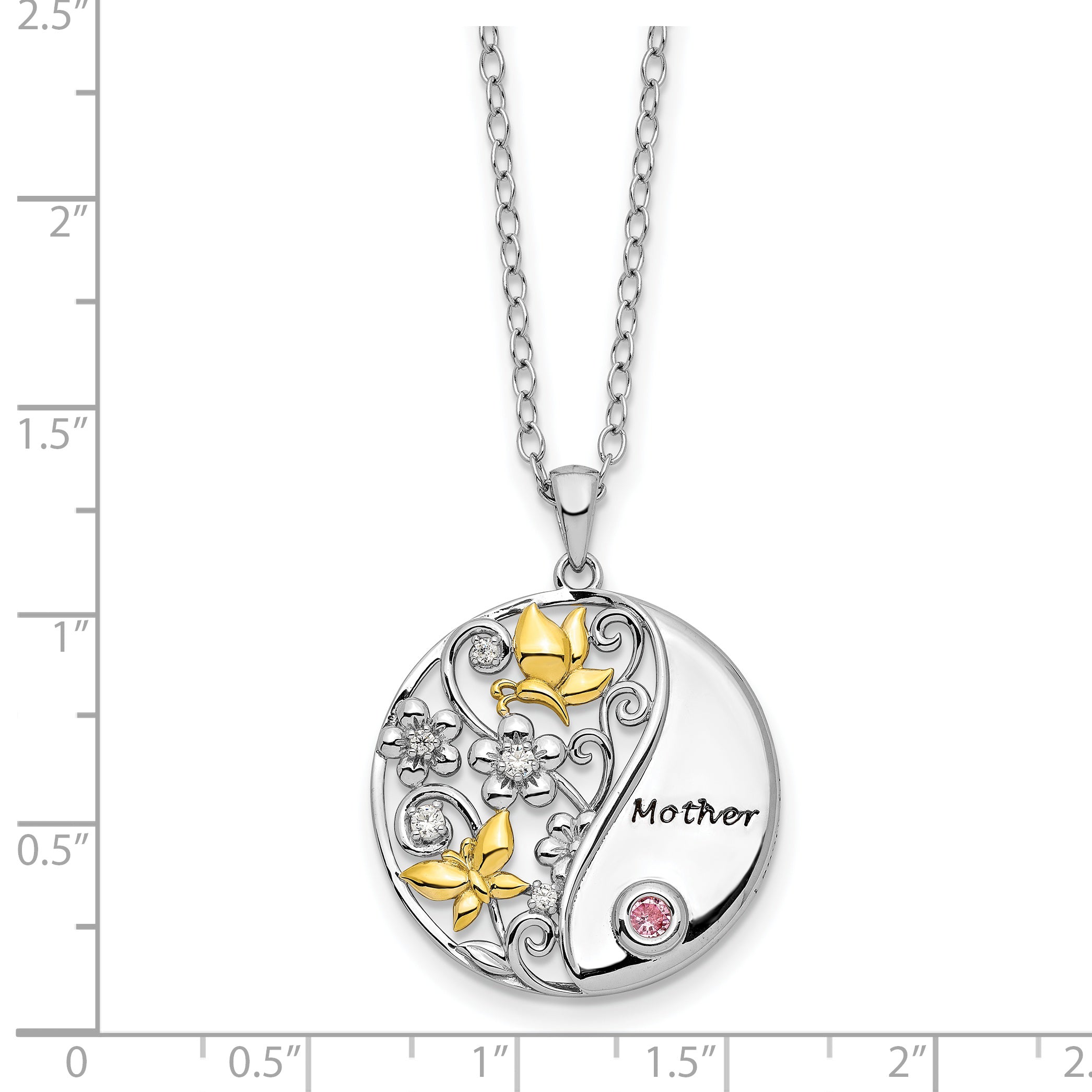 Sentimental Expressions Sterling Silver Gold-tone Pink and Clear CZ Mother Heart 18in Necklace