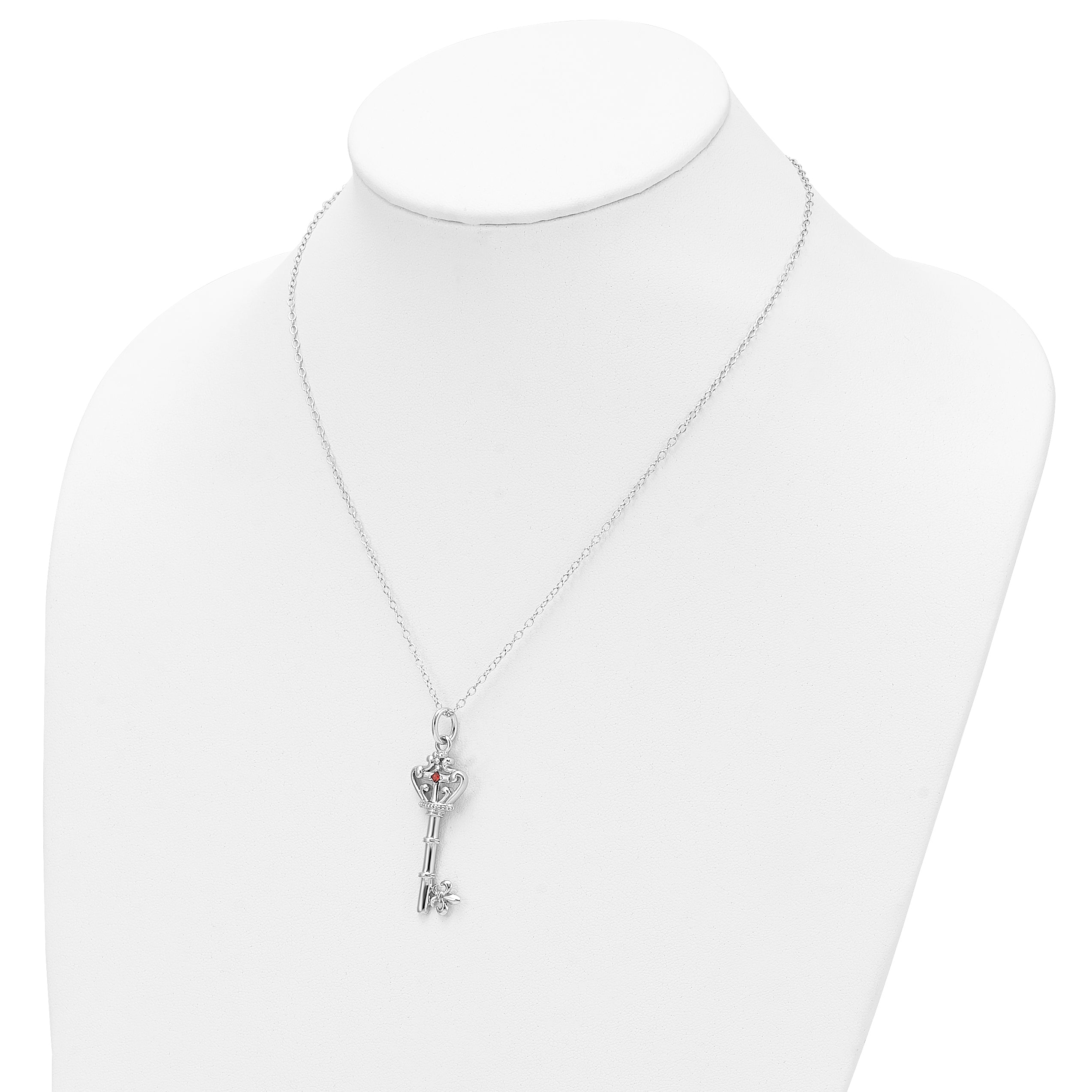 Sentimental Expressions Sterling Silver Rhodium-plated Red CZ Antiqued Key of David 18in Necklace