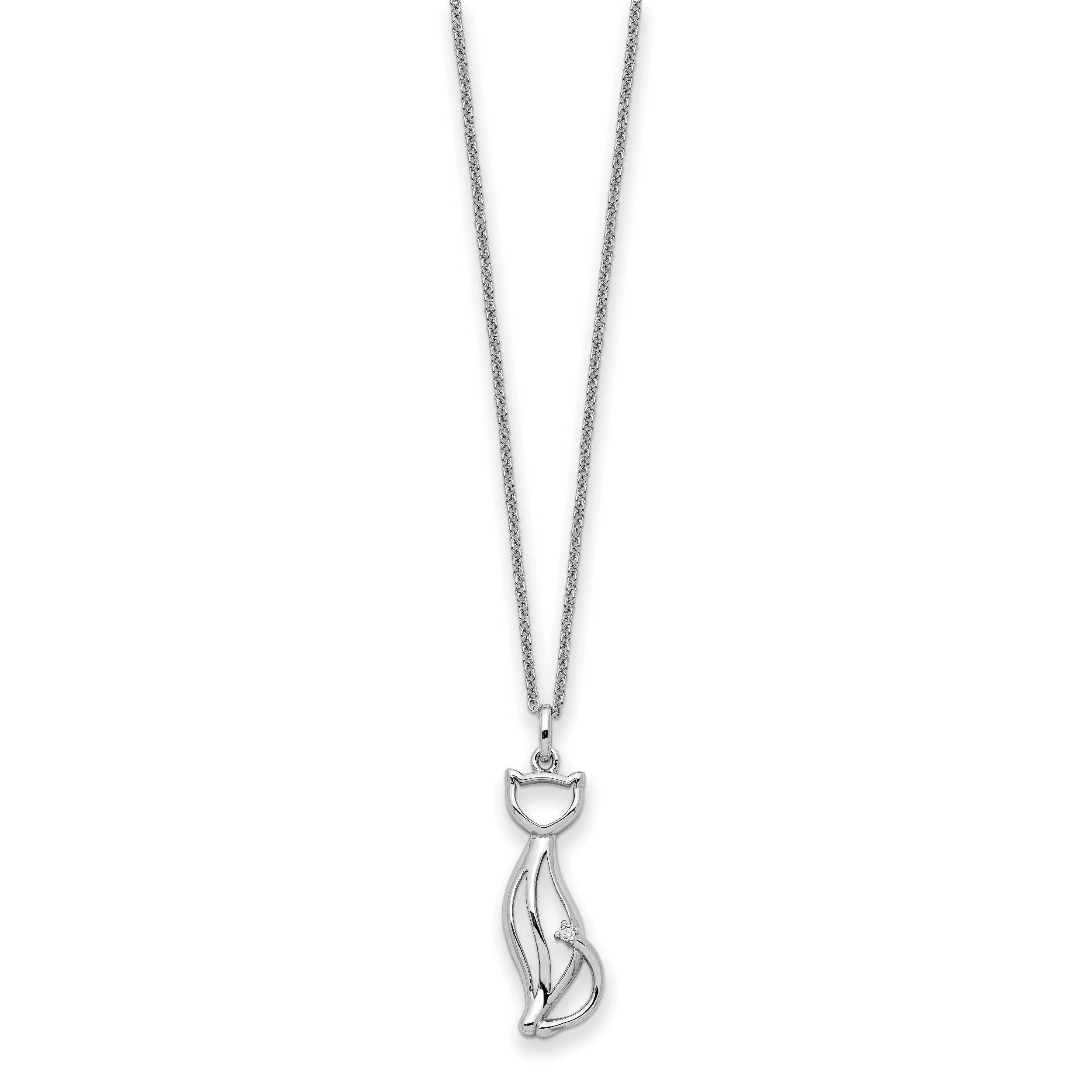 Sentimental Expressions Sterling Silver Rhodium-plated CZ Purrfect Love Cat 18in Necklace