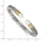 Sophia Jewelers Sterling Silver 14K Gold Pearl Diamond Hinged Cuff Bracelet