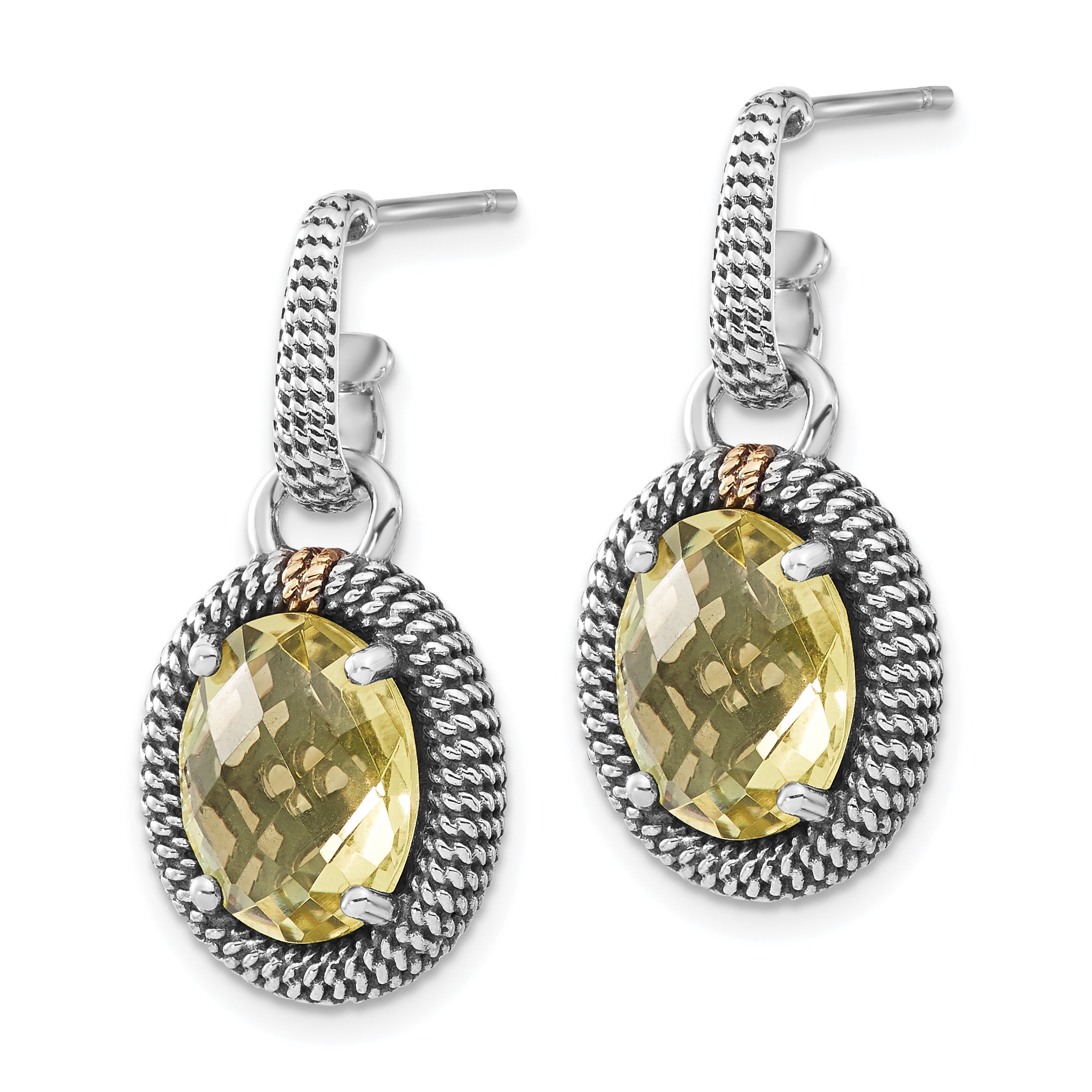 Sterling Silver 14K Accented Lemon Quartz Dangle Earrings for Women