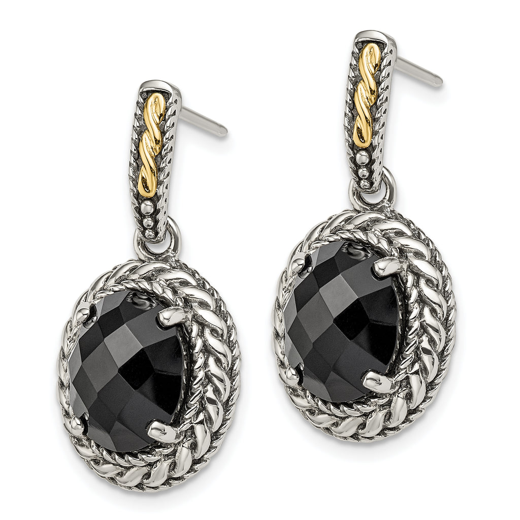Sophia Jewelers Sterling Silver Onyx Dangle Earrings with 14K Gold Accent