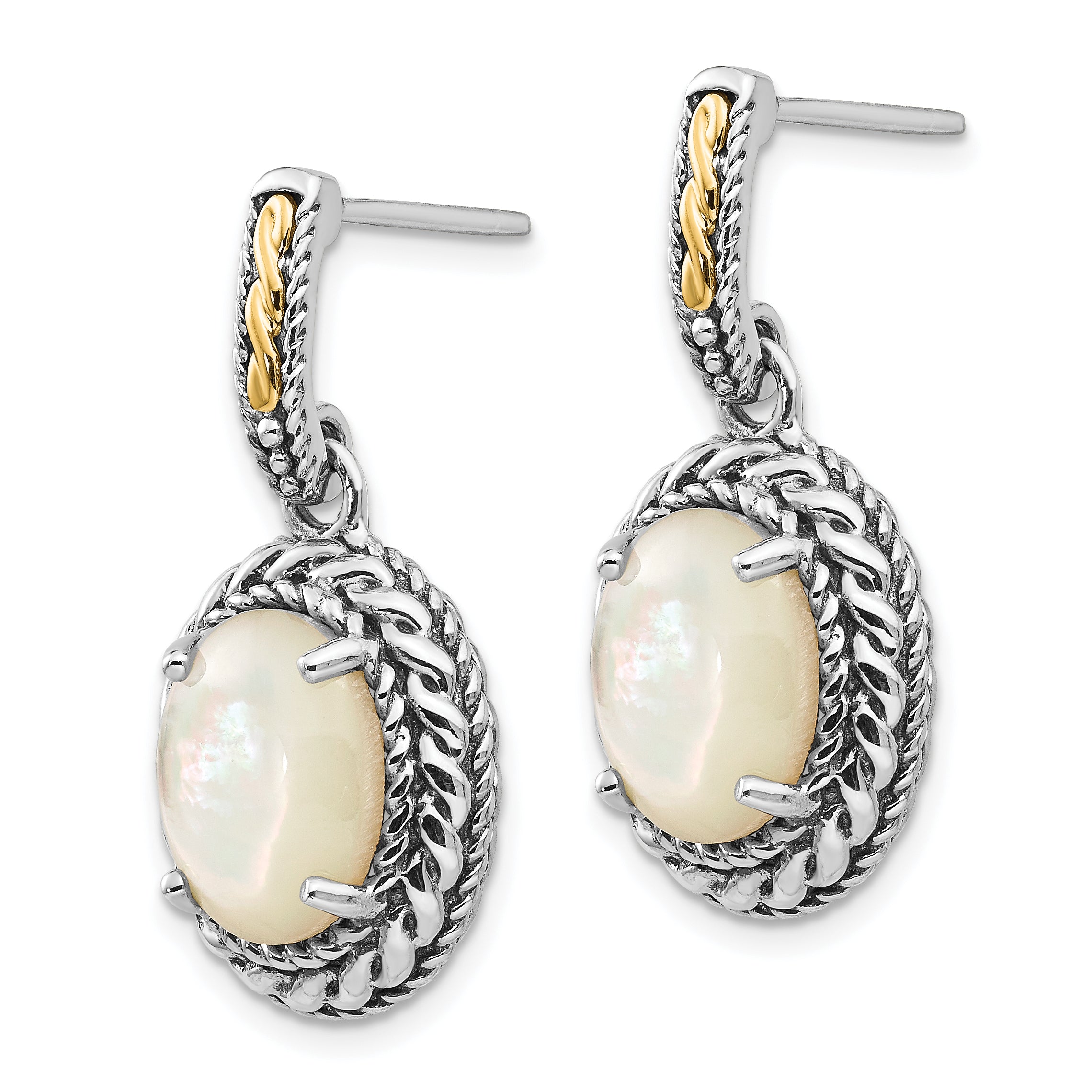 Shey Couture Sterling Silver with 14K Accent Antiqued Mother Of Pearl Post Dangle Earrings